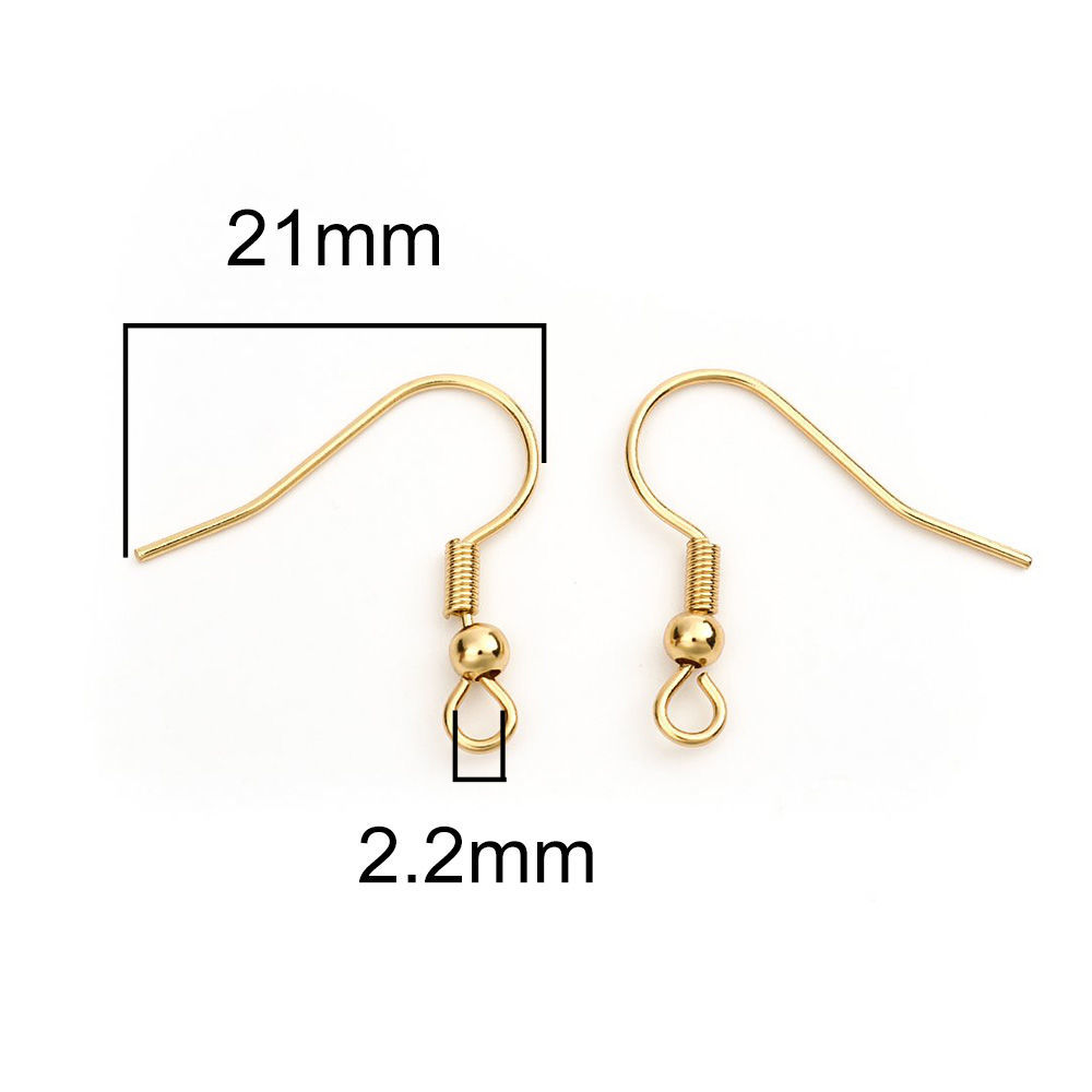 Picture of 304 Stainless Steel Ear Wire Hooks Earring Findings Hook Gold Plated W/ Loop 21mm x 20mm, Post/ Wire Size: (21 gauge), 100 PCs