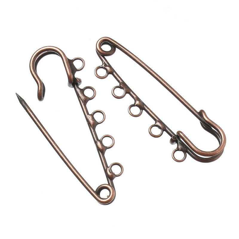 Picture of Safety Pins Brooches Antique Copper 5Holes 5cm x 1.6cm,20PCs