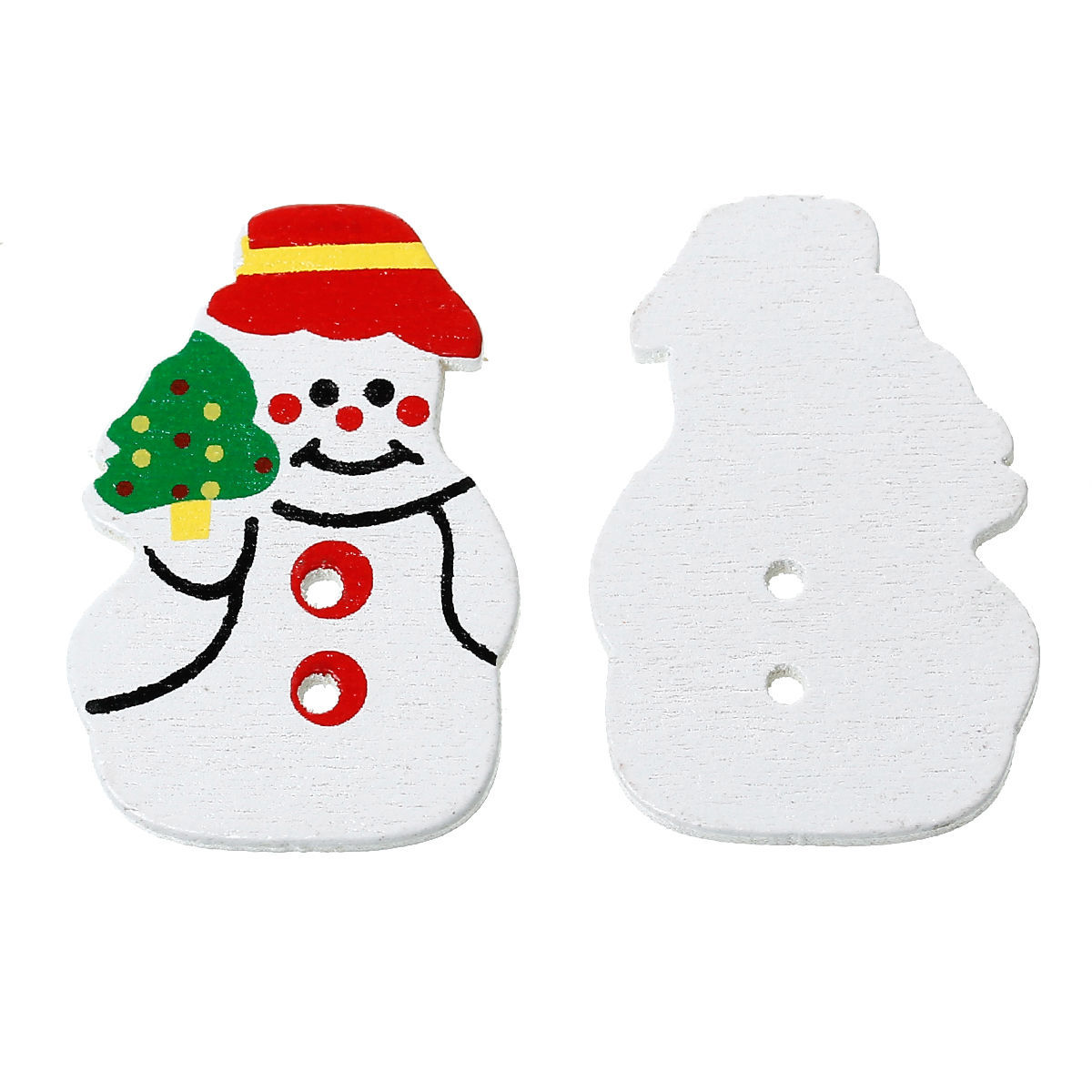 Picture of Wood Sewing Buttons Scrapbooking 2 Holes Christmas Snowman White 36mm(1 3/8") x 24mm(1"), 5 PCs