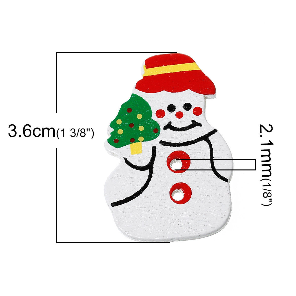 Picture of Wood Sewing Buttons Scrapbooking 2 Holes Christmas Snowman White 36mm(1 3/8") x 24mm(1"), 5 PCs