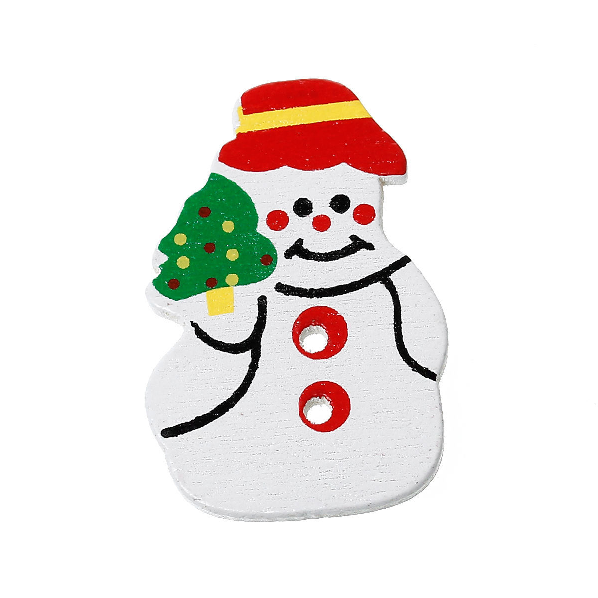 Picture of Wood Sewing Buttons Scrapbooking 2 Holes Christmas Snowman White 36mm(1 3/8") x 24mm(1"), 5 PCs