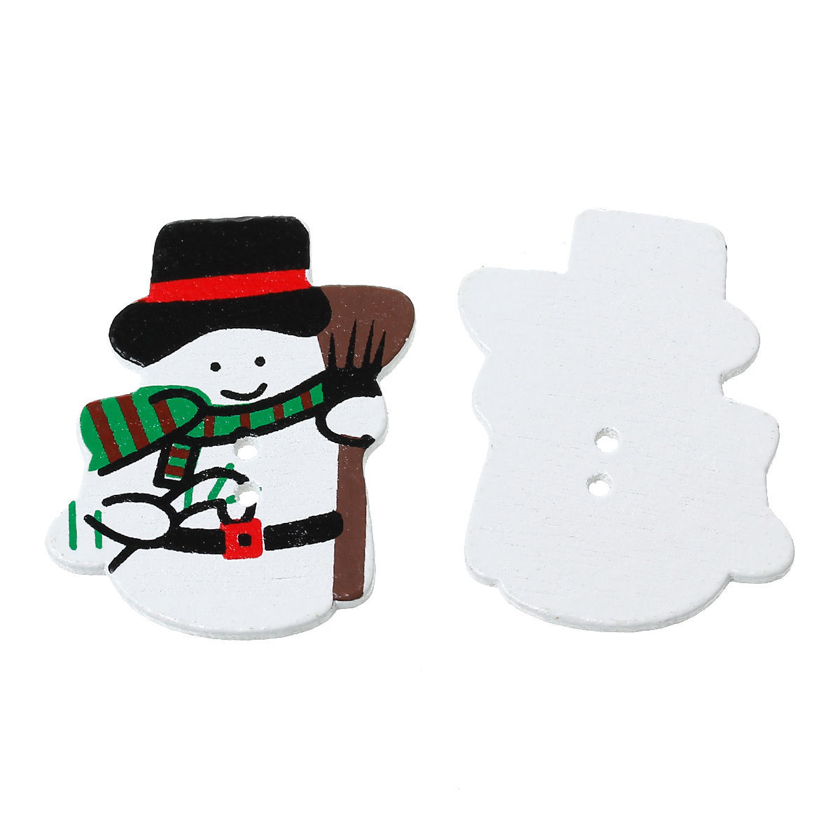 Picture of Wood Sewing Buttons Scrapbooking 2 Holes Christmas Snowman White 33mm(1 2/8") x 29mm(1 1/8"), 5 PCs
