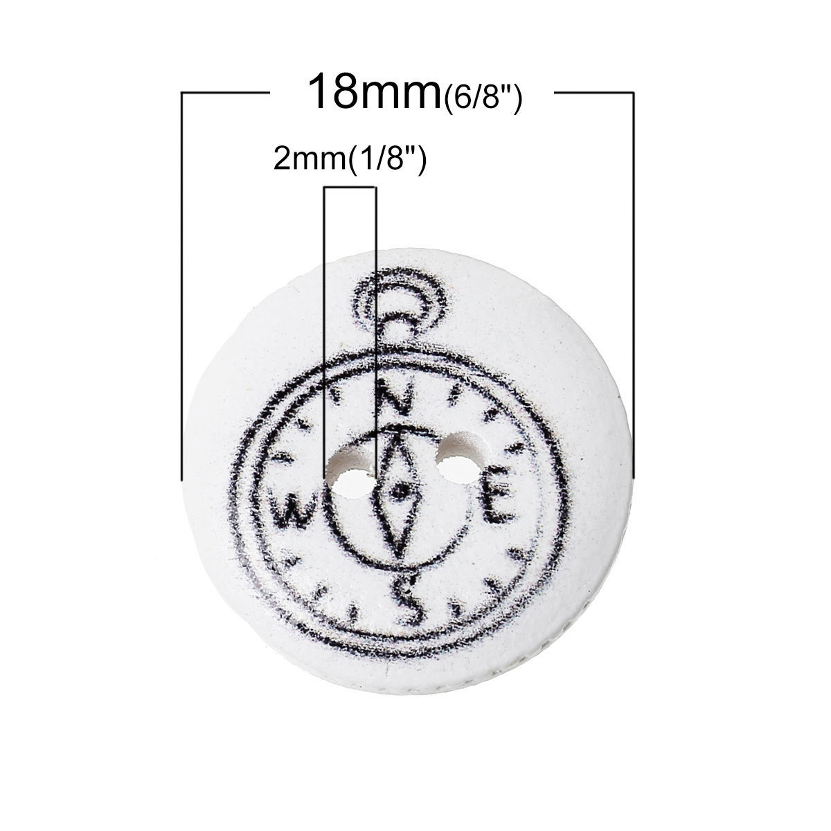 Picture of Ocean Jewelry Wood Sewing Buttons Scrapbooking Round White 2 Holes At Random Pattern 18mm( 6/8") Dia, 15 PCs