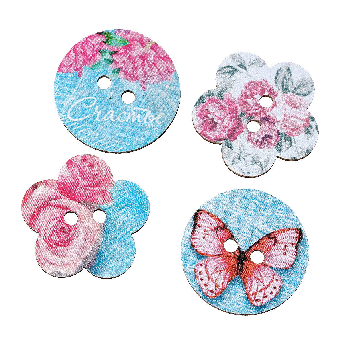 Picture of Wood Sewing Buttons Scrapbooking At Random 2 Holes Butterfly Pattern 25mm x24mm(1" x1") - 24mm(1") Dia, 6 PCs