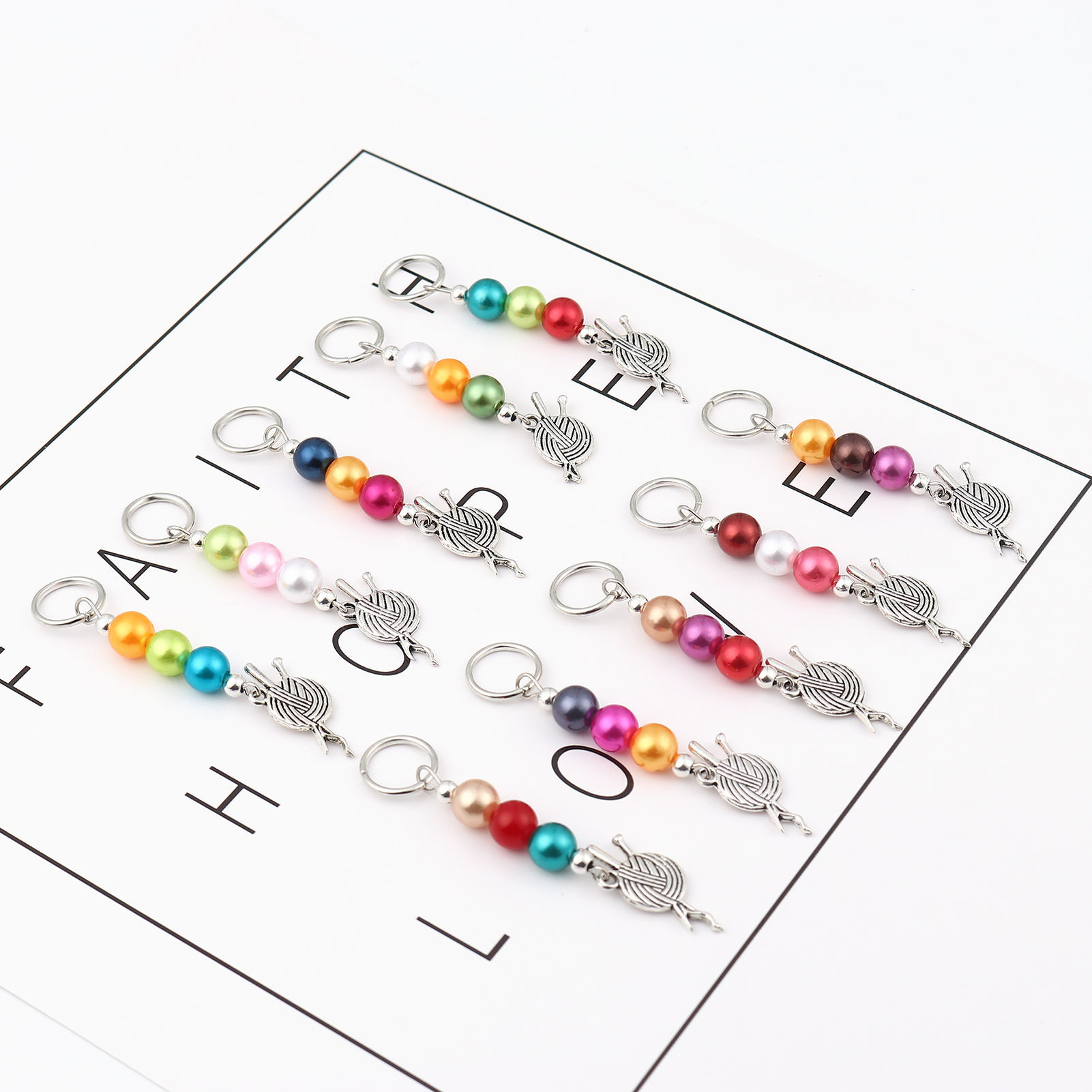 Picture of Zinc Based Alloy & Acrylic Knitting Stitch Markers Ball of yarn Antique Silver Color At Random Color 67mm x 22mm, 10 PCs