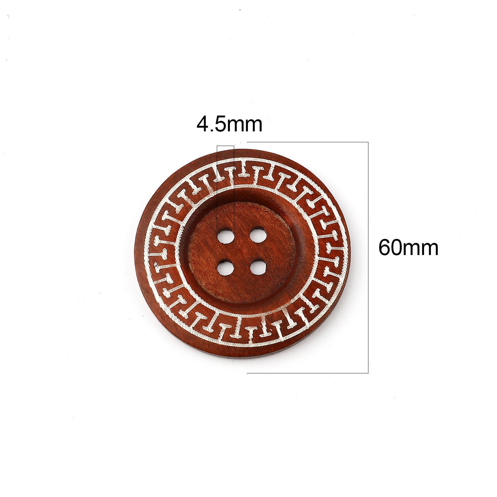 Picture of Wood Sewing Buttons Scrapbooking 4 Holes Round Coffee Painted 6cm Dia., 10 PCs