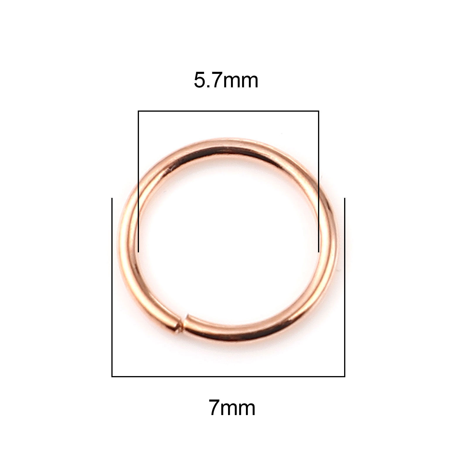 Picture of 0.7mm Iron Based Alloy Open Jump Rings Findings Circle Ring Rose Gold 7mm Dia, 200 PCs
