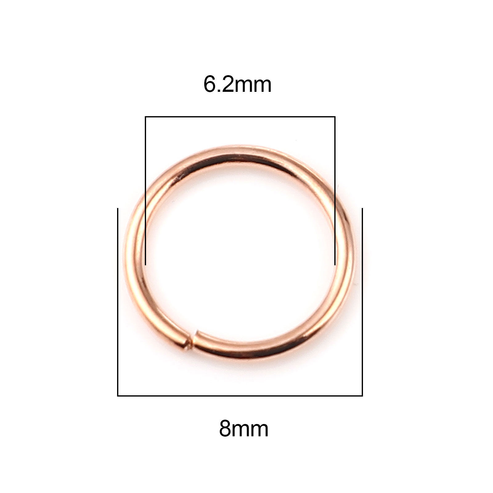 Picture of 1mm Iron Based Alloy Open Jump Rings Findings Circle Ring Rose Gold 8mm Dia, 200 PCs