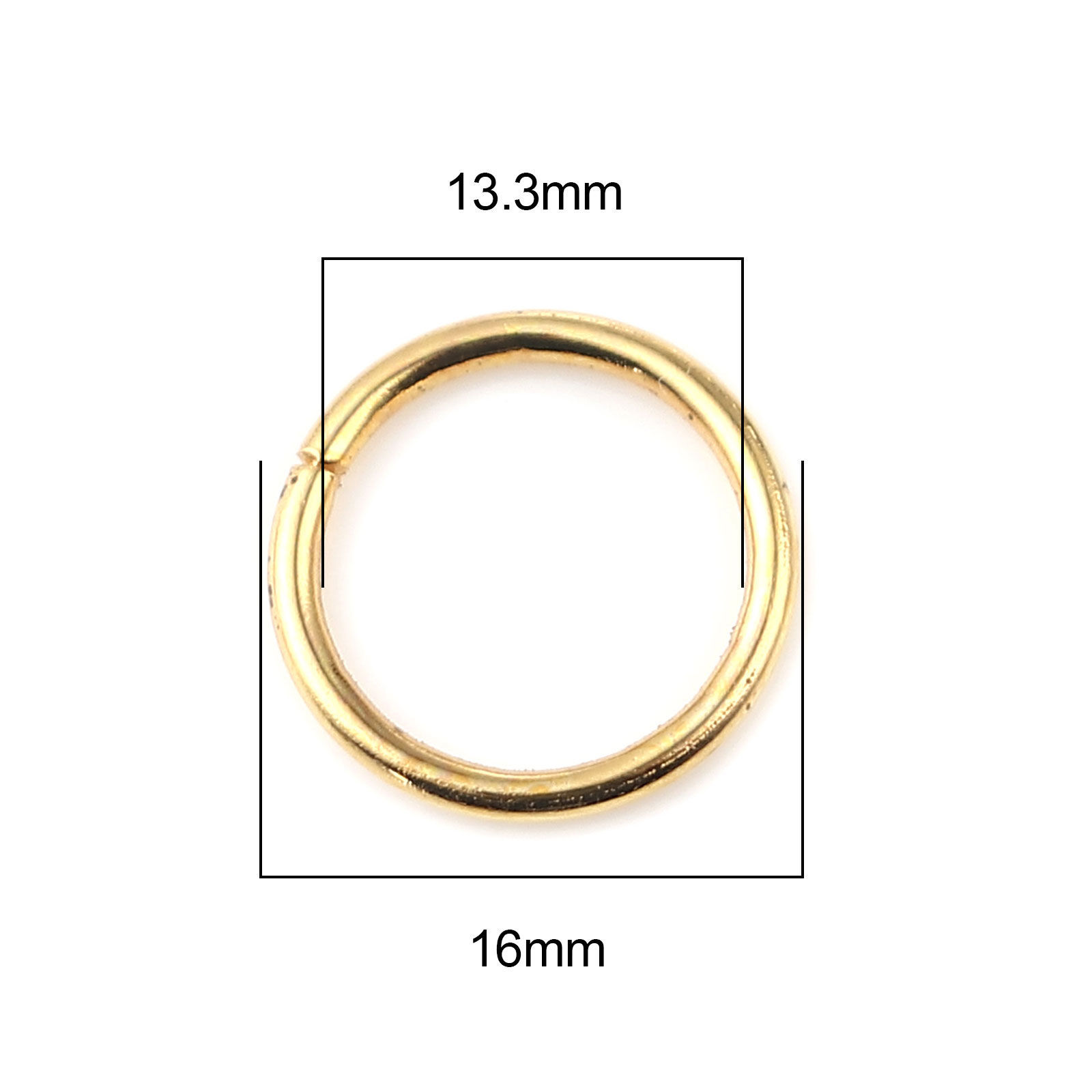 Picture of 1.5mm Iron Based Alloy Open Jump Rings Findings Circle Ring Gold Plated 16mm Dia, 200 PCs