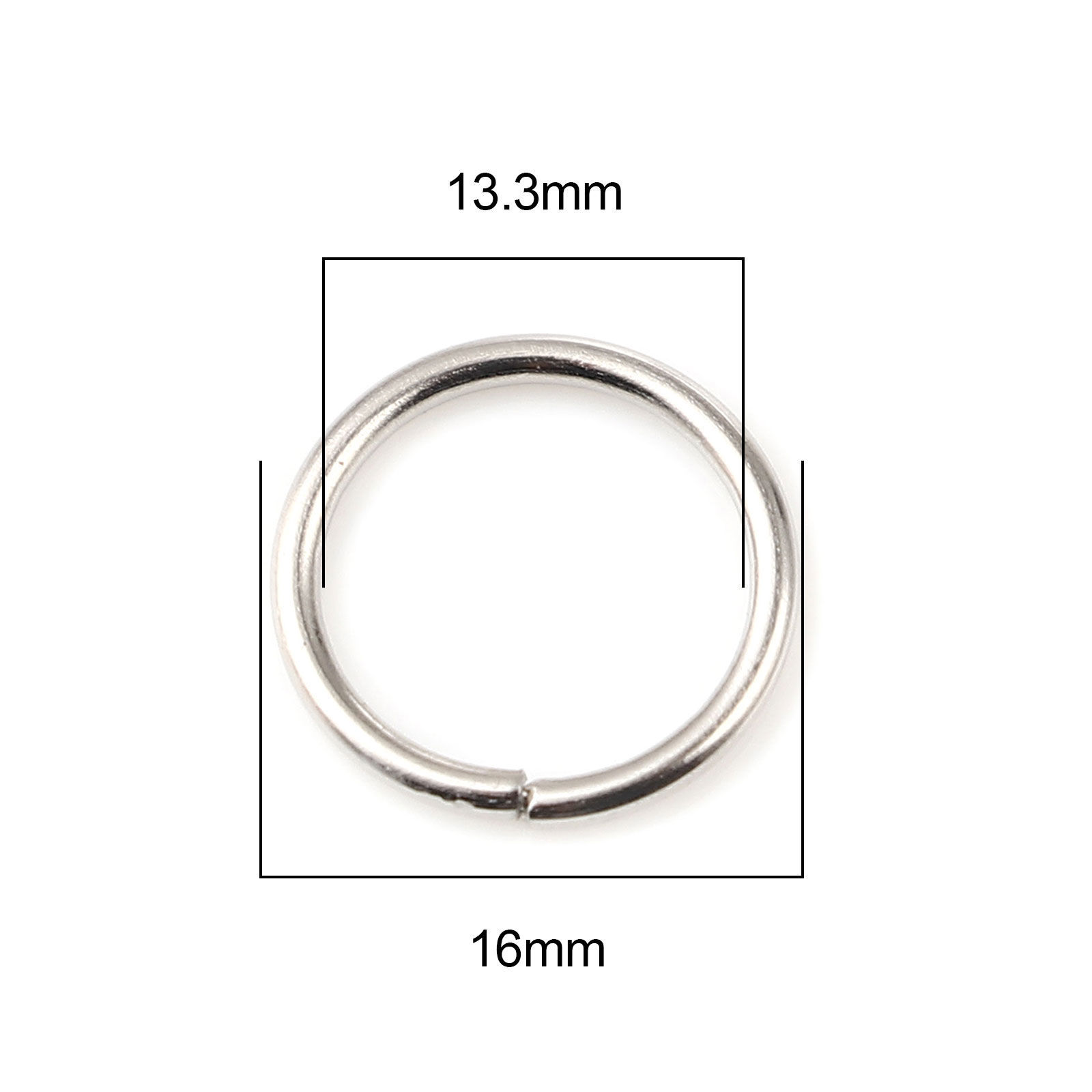 Picture of 1.5mm Iron Based Alloy Open Jump Rings Findings Circle Ring Silver Tone 16mm Dia, 200 PCs