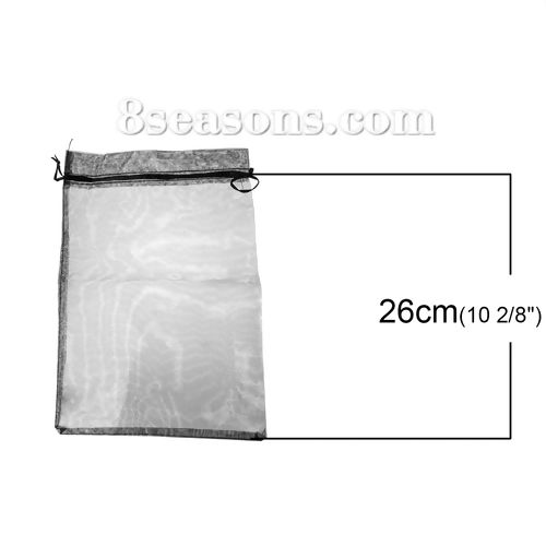 Picture of Wedding Gift Organza Jewelry Bags Drawstring Rectangle Black (Usable Space: 26x20cm) 30cm x20cm(11 6/8" x7 7/8"), 20 PCs
