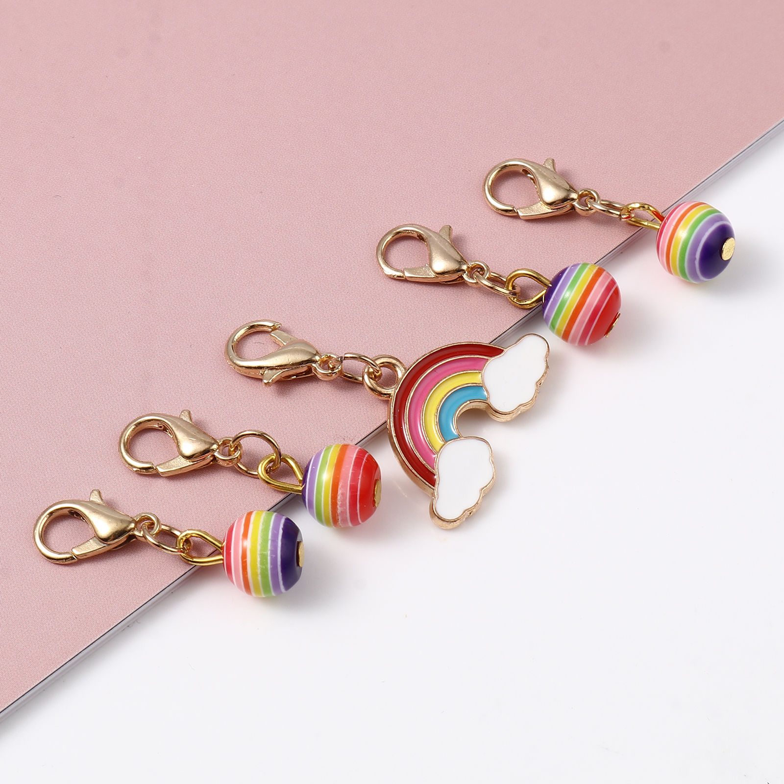 Picture of Doreenbox Zinc Based Alloy Weather Collection Knitting Stitch Markers Gold Plated Multicolor Rainbow Enamel 3cm x 2.3cm, 1 Set ( 5 PCs/Set)