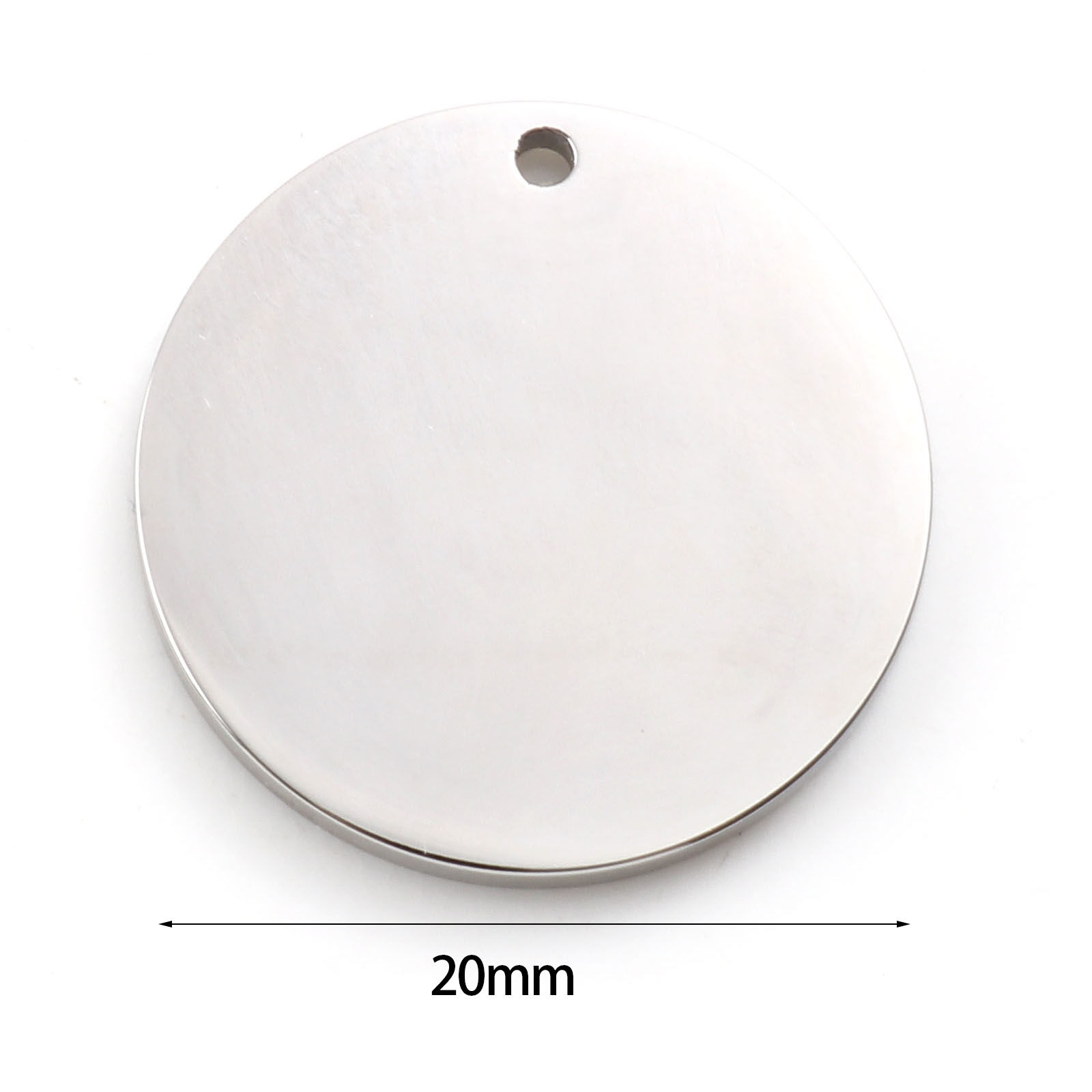 Picture of Stainless Steel Blank Stamping Tags Charms Round Silver Tone One-sided Polishing 20mm Dia., 2 PCs