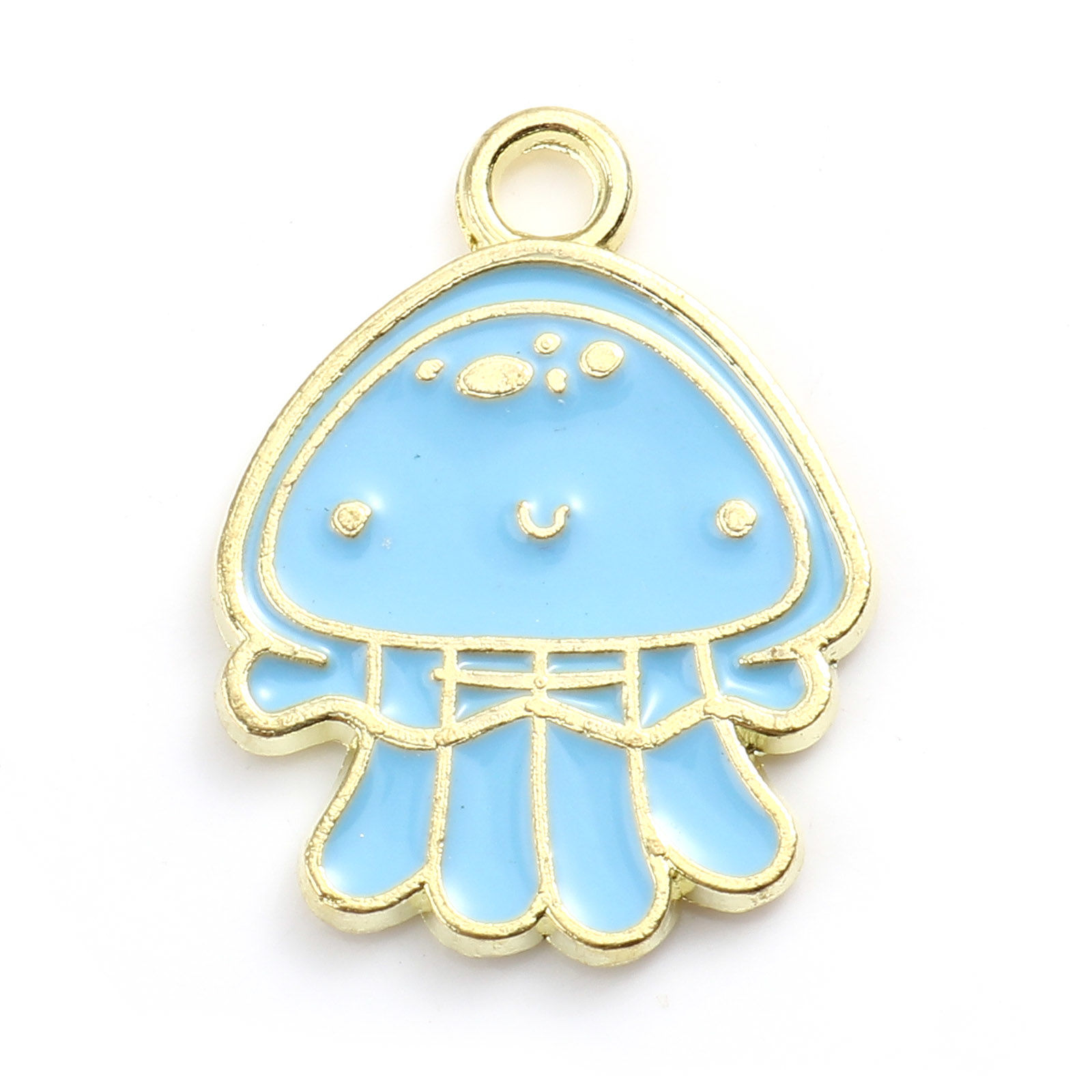 Picture of Zinc Based Alloy Ocean Jewelry Charms Jellyfish Gold Plated Light Blue Enamel 20mm x 15mm, 20 PCs