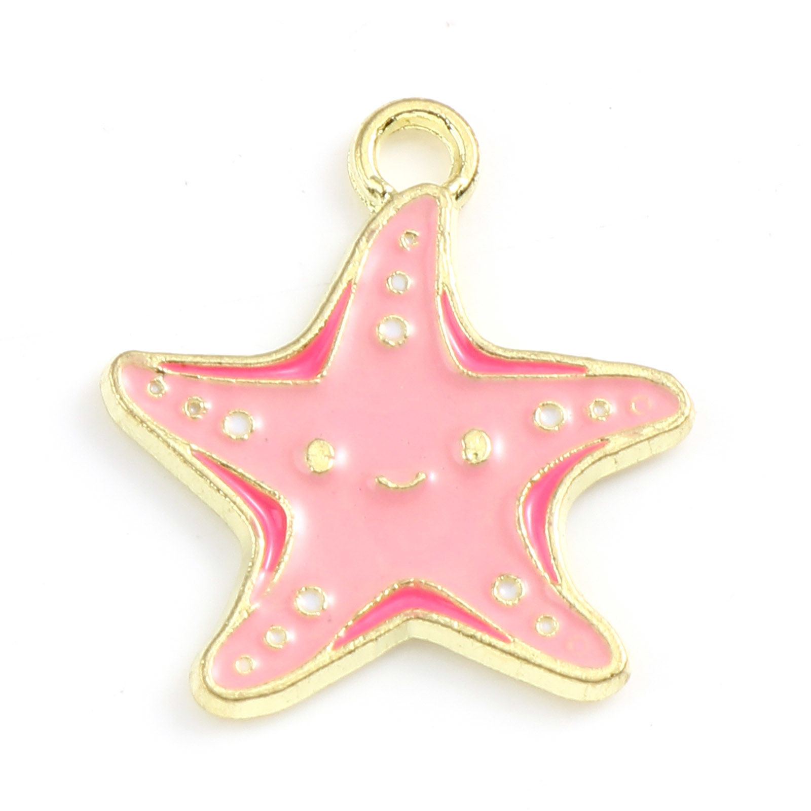 Picture of Zinc Based Alloy Ocean Jewelry Charms Star Fish Gold Plated Pink Enamel 19mm x 18mm, 20 PCs