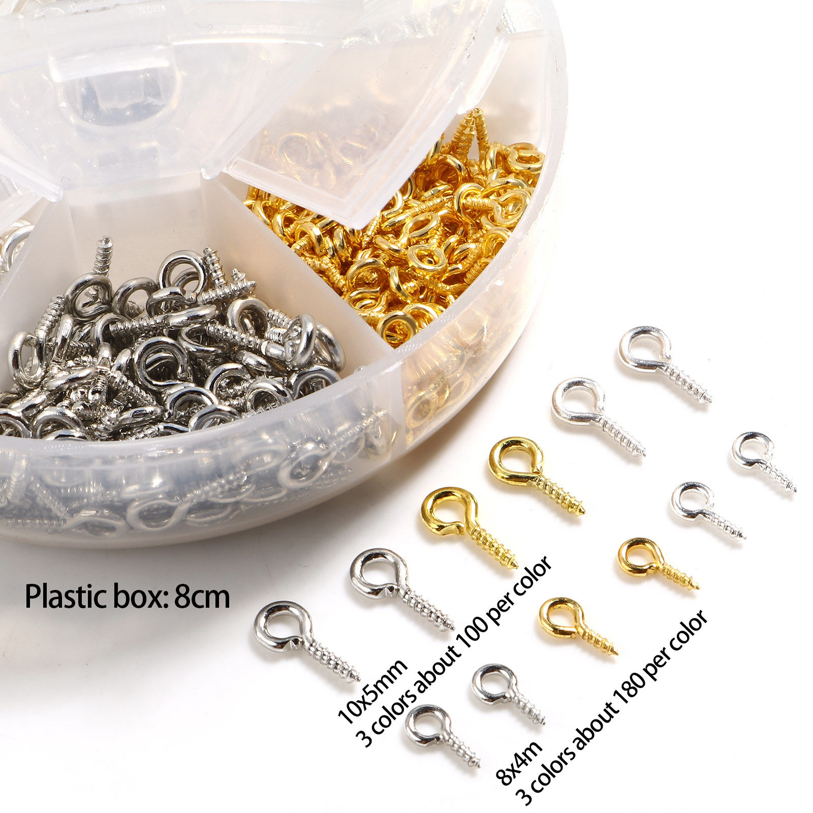 Picture of Iron Based Alloy Jewelry Accessories Screw Eyes Bails Top Drilled Findings Mixed 10mm x 5mm 8mm x 4mm, 1 Box