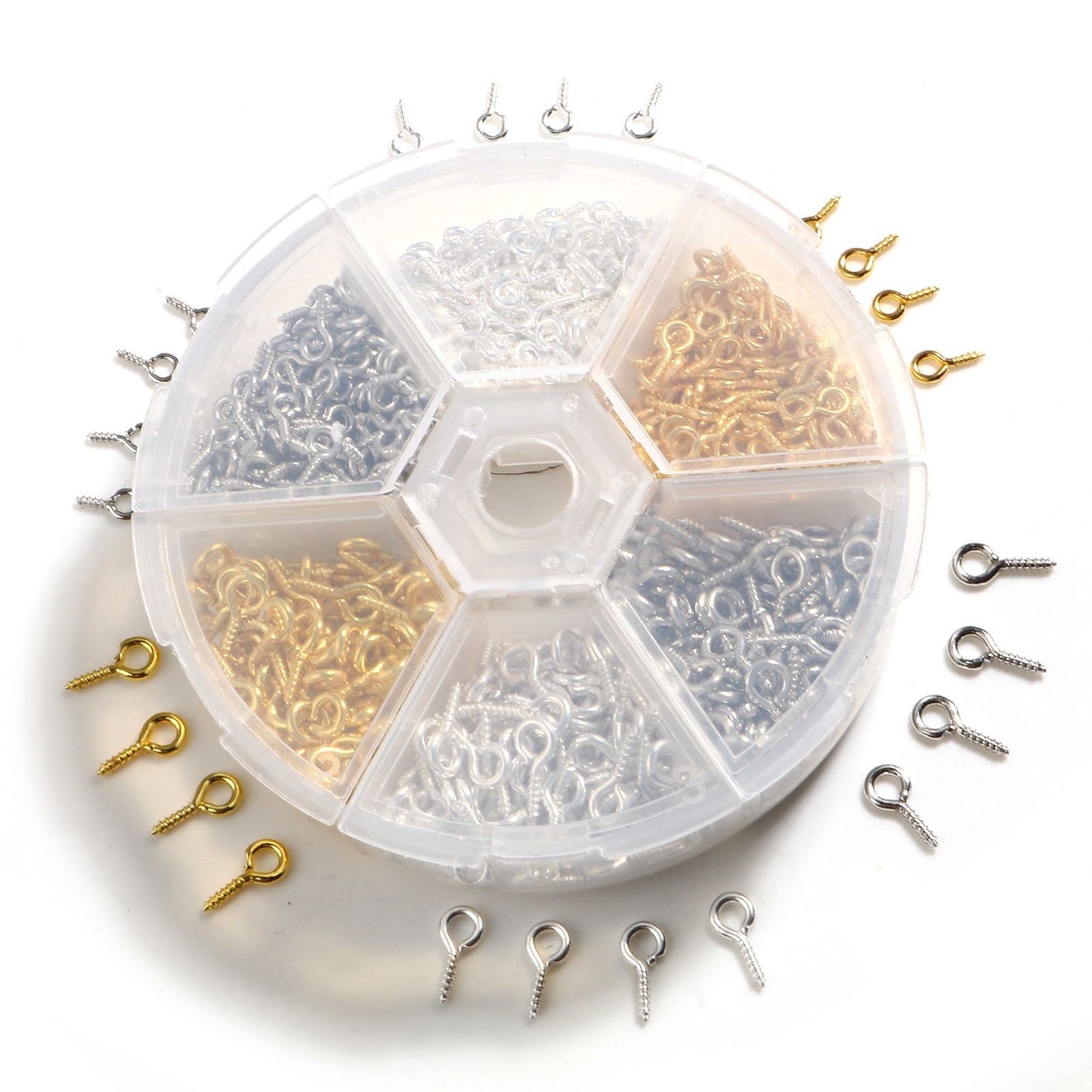 Picture of Iron Based Alloy Jewelry Accessories Screw Eyes Bails Top Drilled Findings Mixed 10mm x 5mm 8mm x 4mm, 1 Box