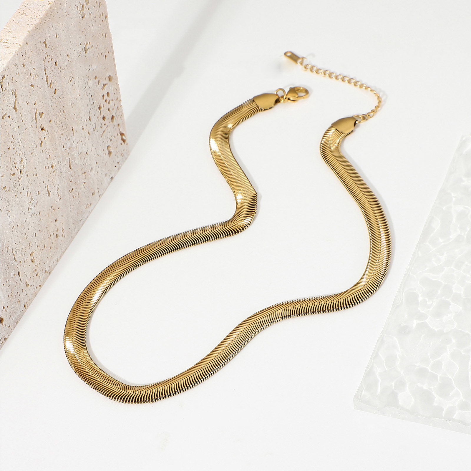 Picture of Eco-friendly Punk Simple 18K Real Gold Plated 304 Stainless Steel Snake Chain Necklace Unisex 42cm(16 4/8") long, 1 Piece