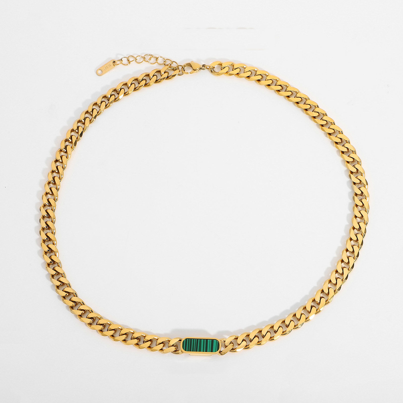 Picture of Eco-friendly Simple & Casual Exquisite 18K Real Gold Plated Green Stainless Steel & Acrylic Cuban Link Chain Oval Necklace For Women 42cm(16 4/8") long, 1 Piece