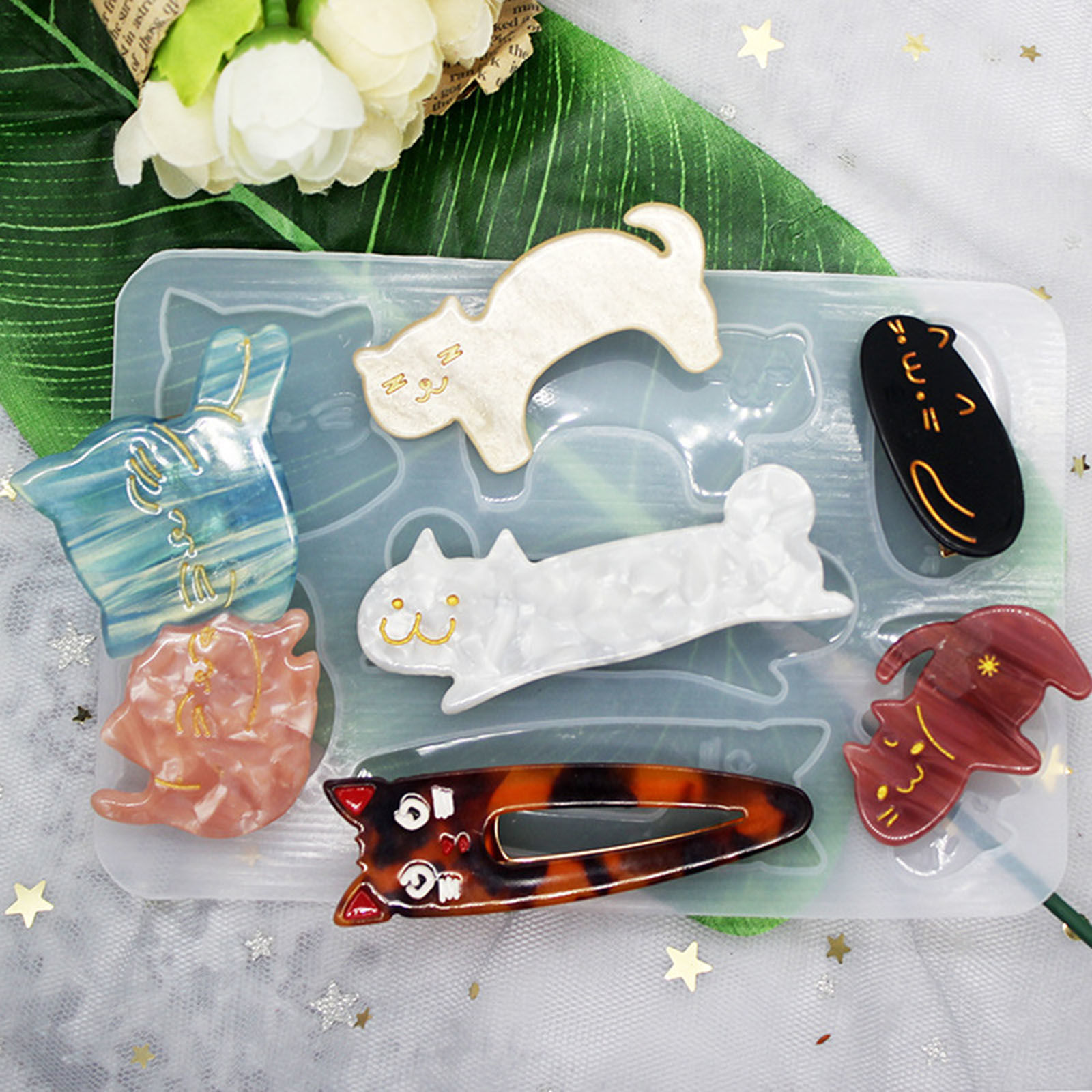 Picture of Silicone Resin Mold For Jewelry Making Hairpin Hair Accessories Cat Animal Transparent Clear 14.8cm x 10cm, 1 Piece