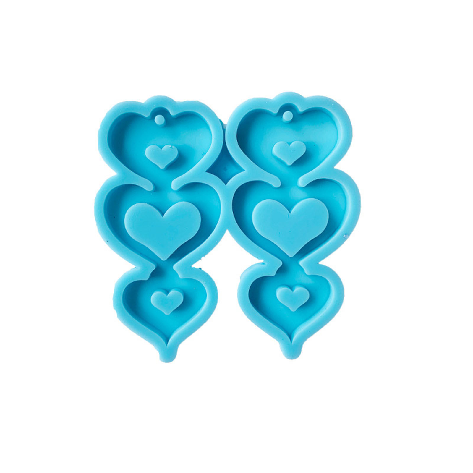 Picture of Silicone Resin Mold For Jewelry Making Pendant Earrings Keychain Heart Blue 7.5cm x 7cm, 1 Piece