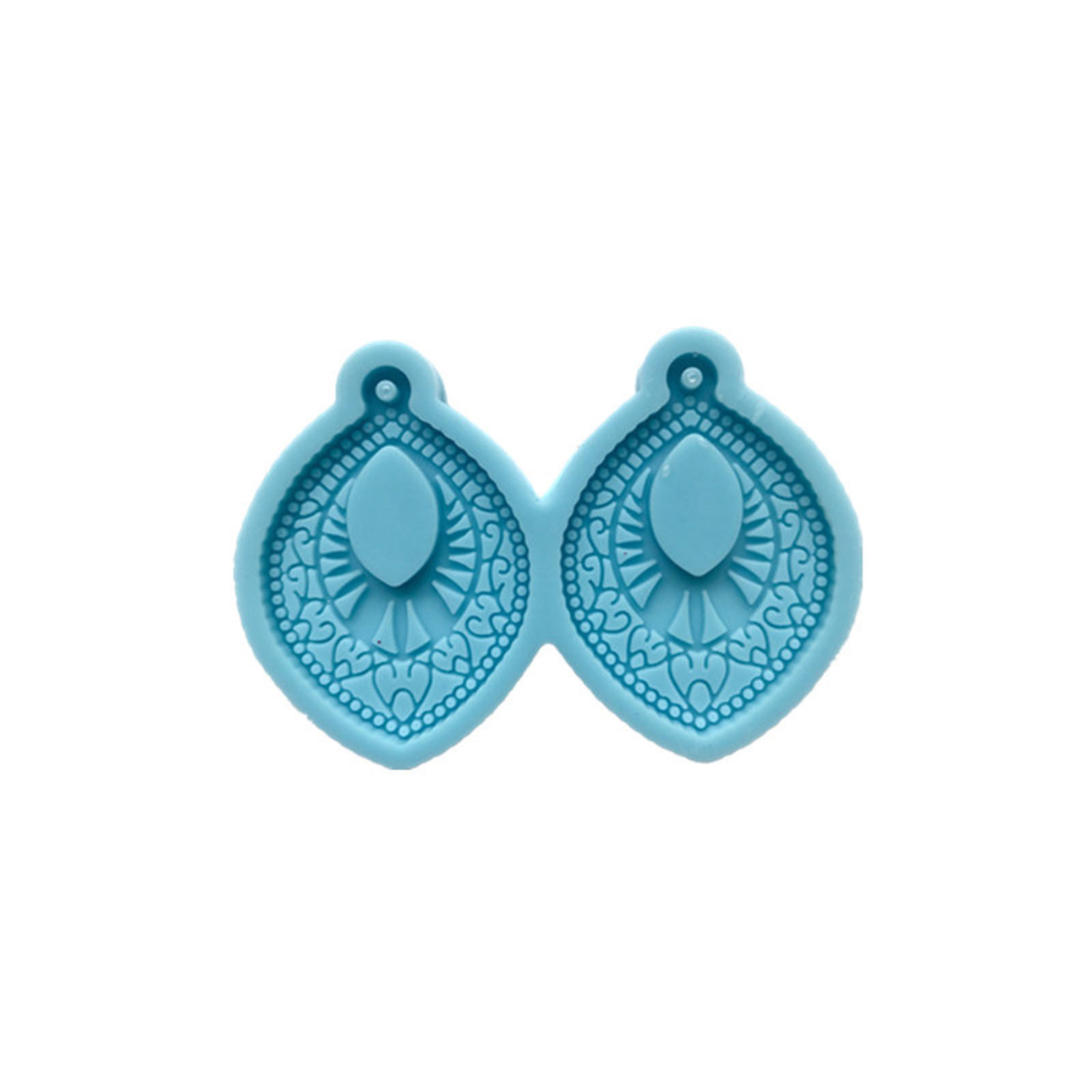 Picture of Silicone Resin Mold For Jewelry Making Pendant Earrings  Oval Carved Pattern Blue 6.5cm x 4.5cm, 5 PCs