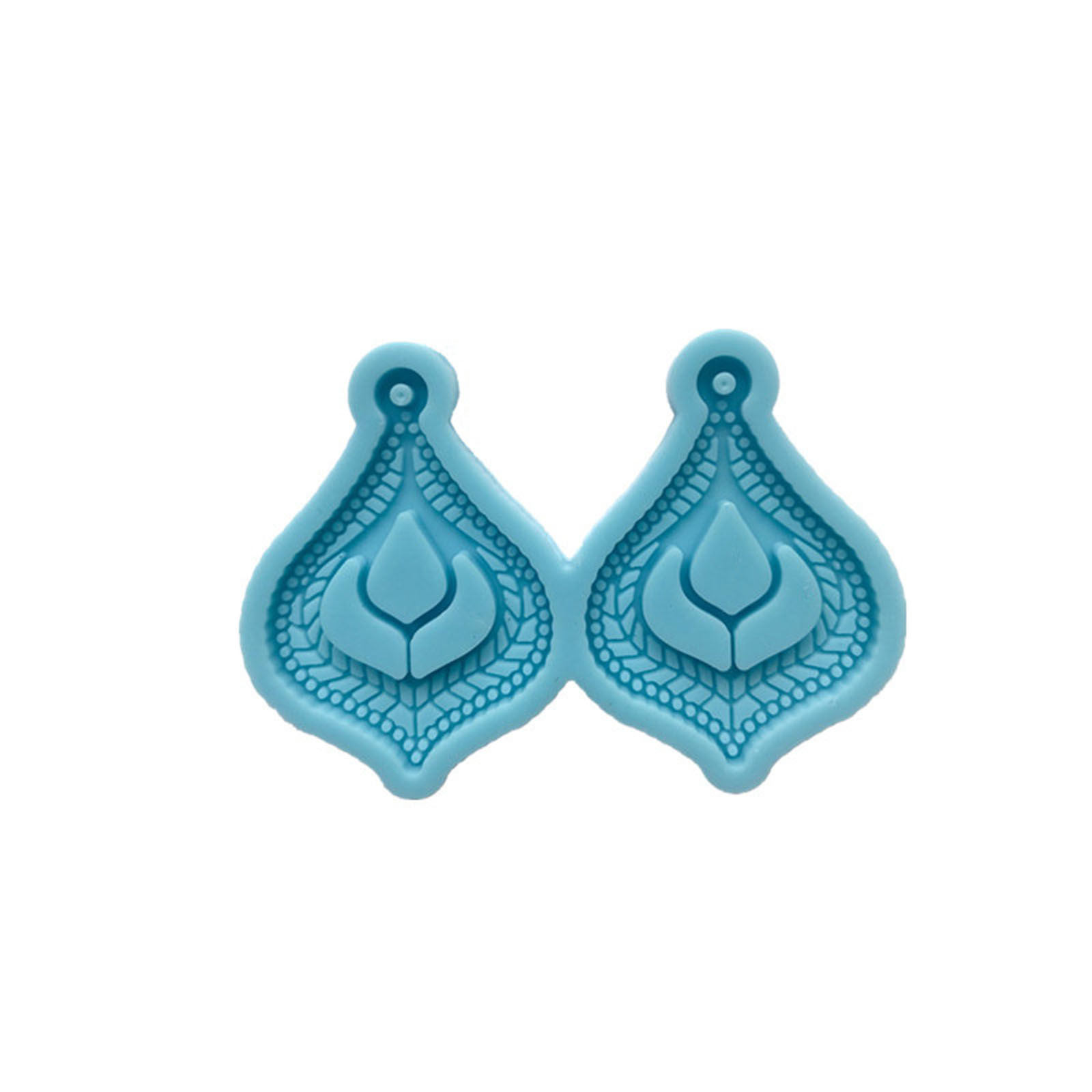 Picture of Silicone Resin Mold For Jewelry Making Pendant Earrings  Marquise Carved Pattern Blue 6.5cm x 4.5cm, 5 PCs