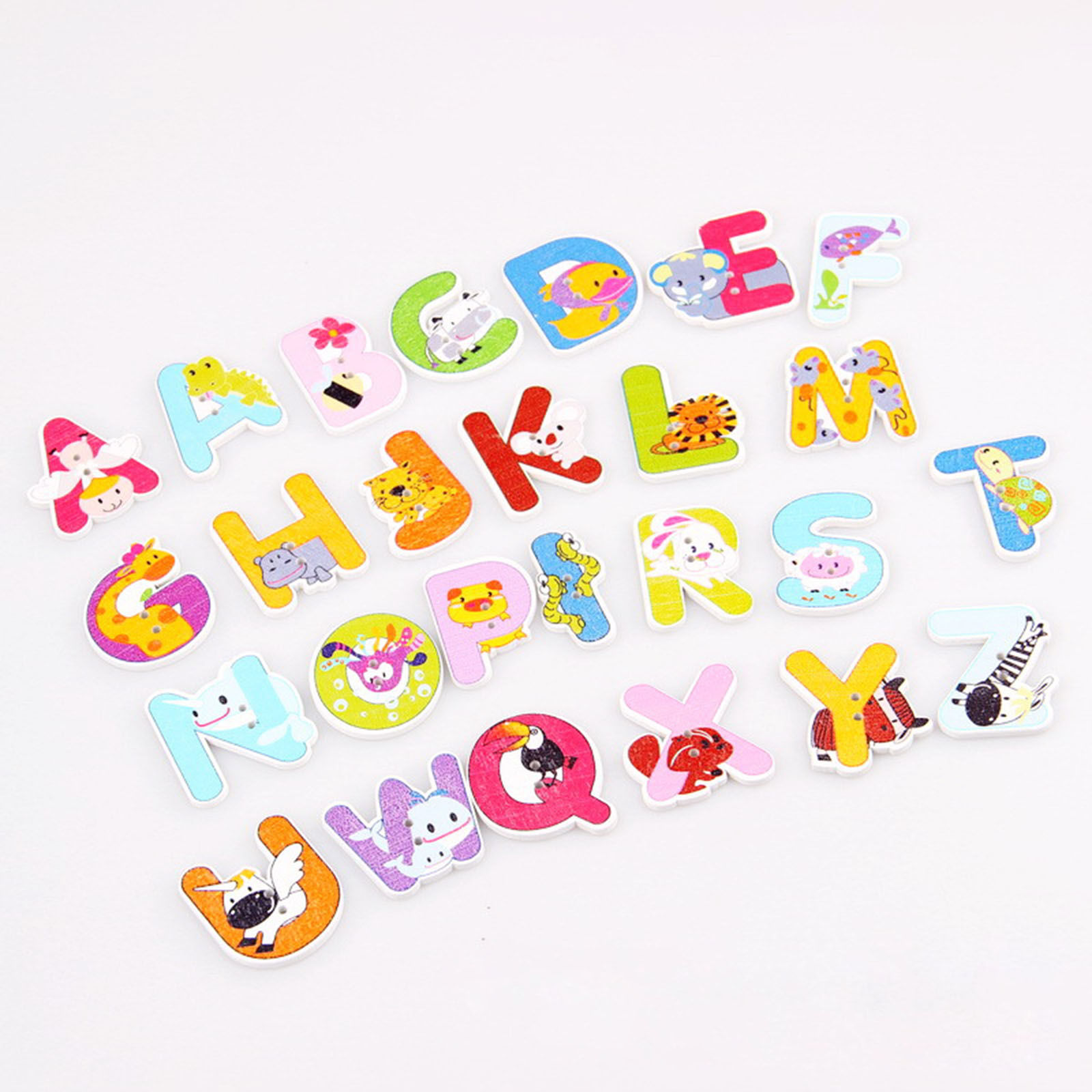 Picture of Wood Sewing Buttons Scrapbooking 2 Holes Capital Alphabet/ Letter Multicolor Animal 3cm, 1 Packet ( 25 PCs/Packet)