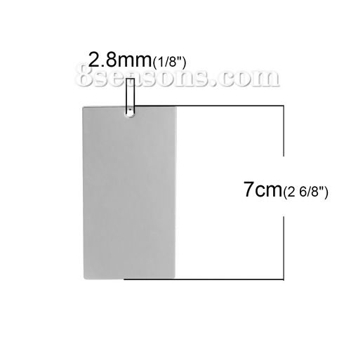 Picture of Stainless Steel Blank Stamping Tags Pendants Rectangle Silver Tone One-sided Polishing 70mm x 35mm, 5 PCs