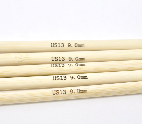 Image de (US13 9.0mm) Aiguilles à Tricoter Double Point en Bambou Couleur Naturelle 20cm Long, 1 Kit ( 5 Pcs/Kit)