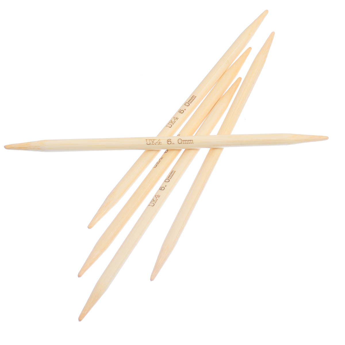 (UK4 6.0mm) 竹 ダブルポイント 編み針 ナチュラル 15cm 長さ、 1 セット ( 5 個/セット) の画像