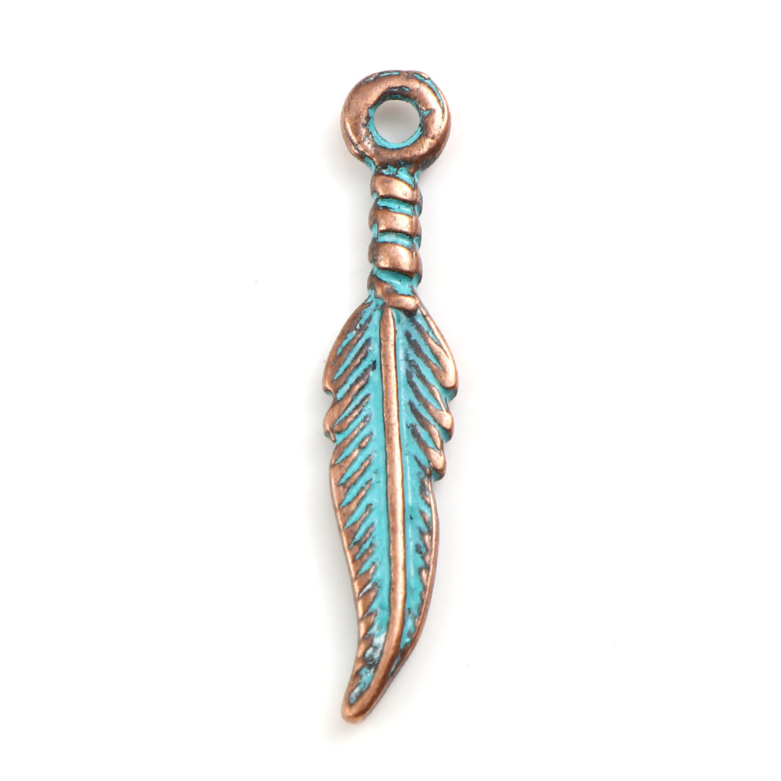 Picture of Zinc Based Alloy Charms Feather Antique Copper Patina 27mm x 5mm, 10 PCs