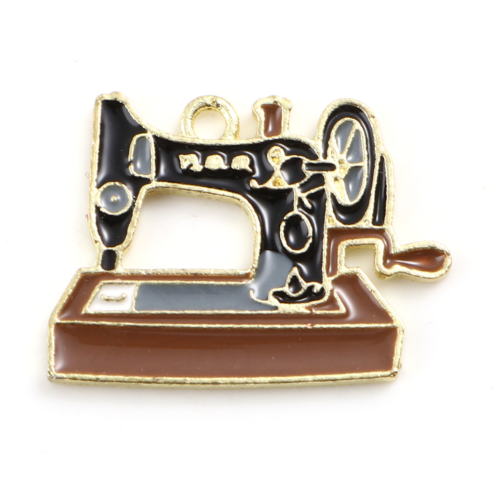Picture of Zinc Based Alloy Charms Sewing Machine Gold Plated Black & Khaki Enamel 26mm x 19.5mm, 5 PCs
