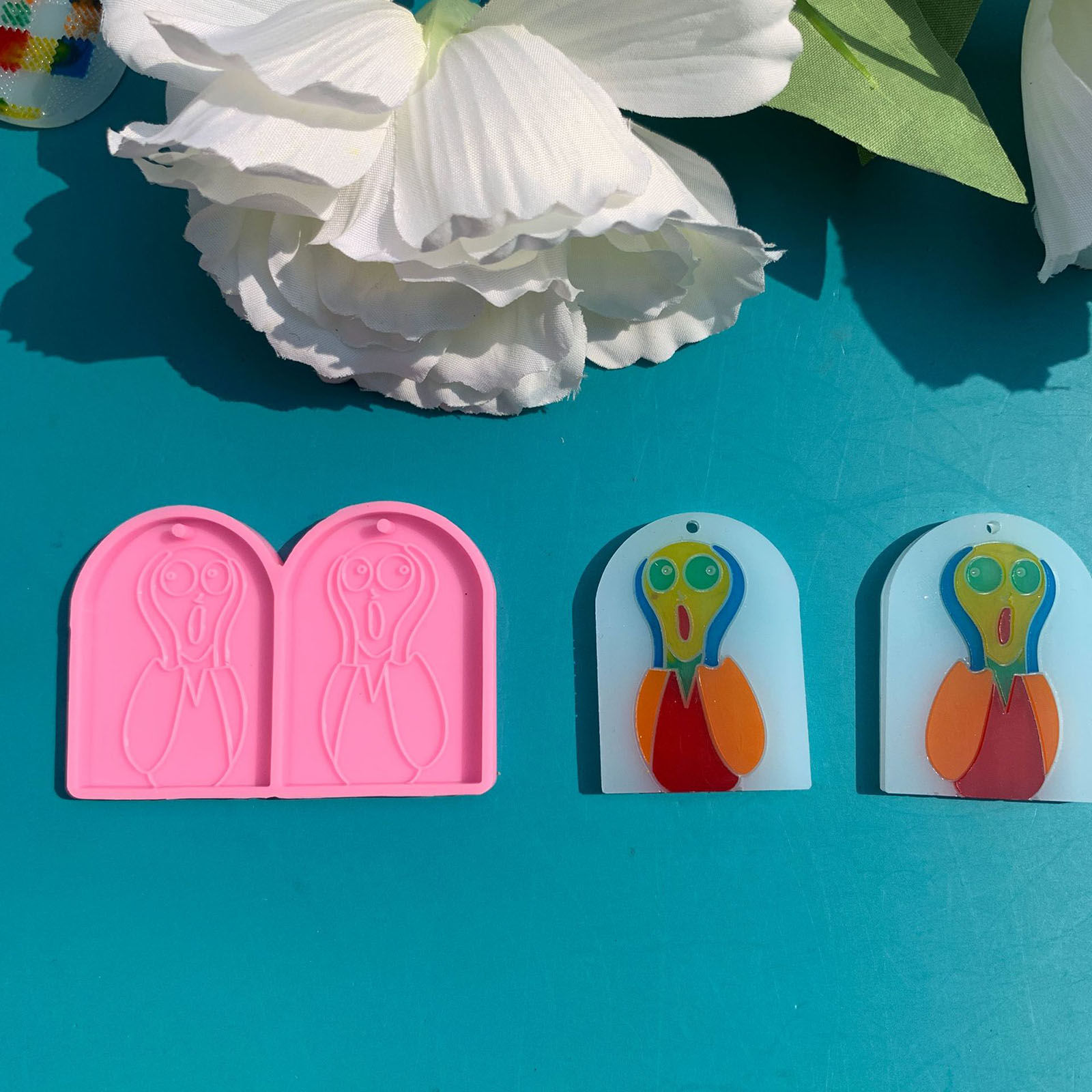 Picture of Silicone Resin Mold For Jewelry Making Pendant Earrings Arched Head Portrait Pink 6.3cm x 4.5cm, 1 Piece