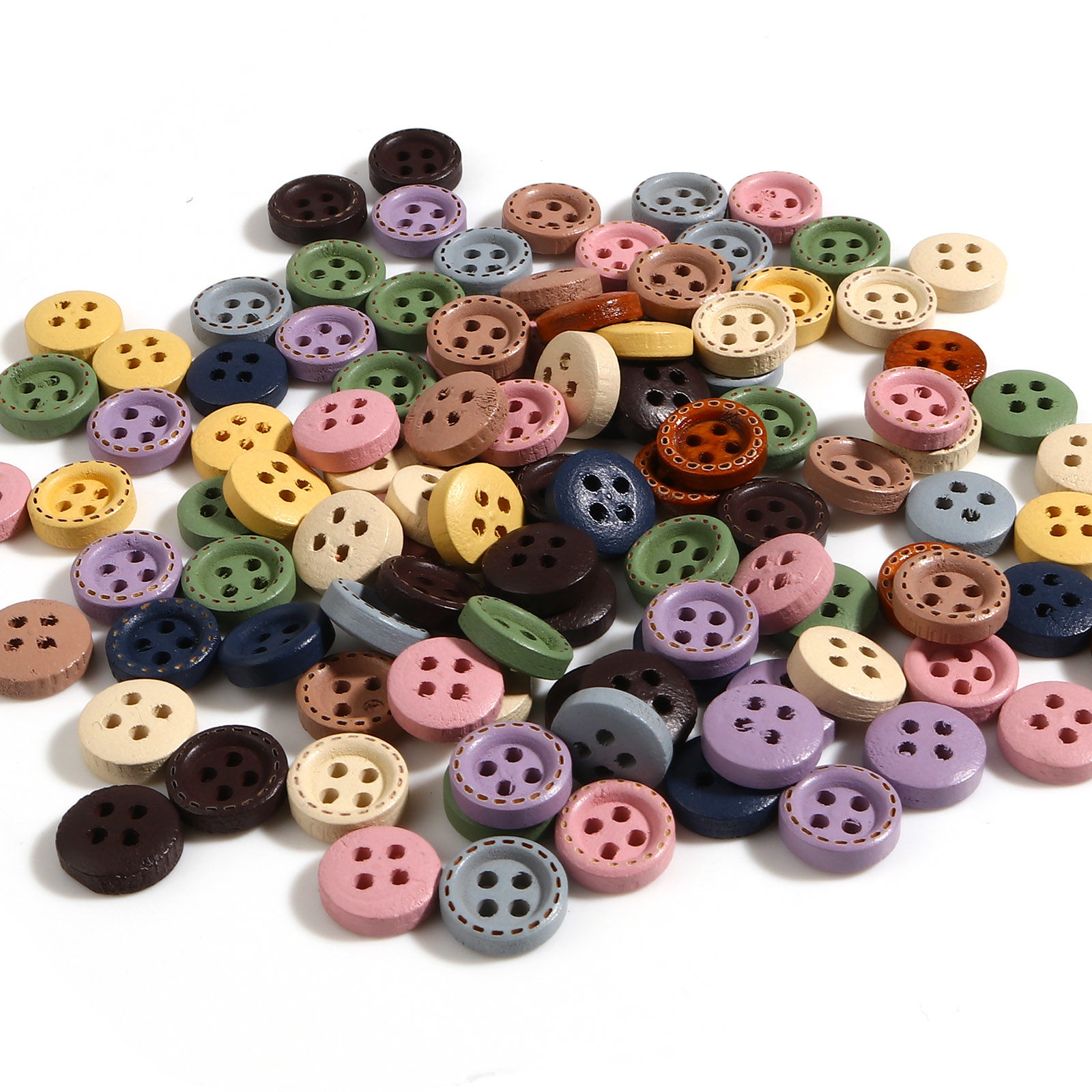 Picture of Wood Sewing Buttons Scrapbooking 4 Holes Round Mixed Color 10mm Dia., 100 PCs