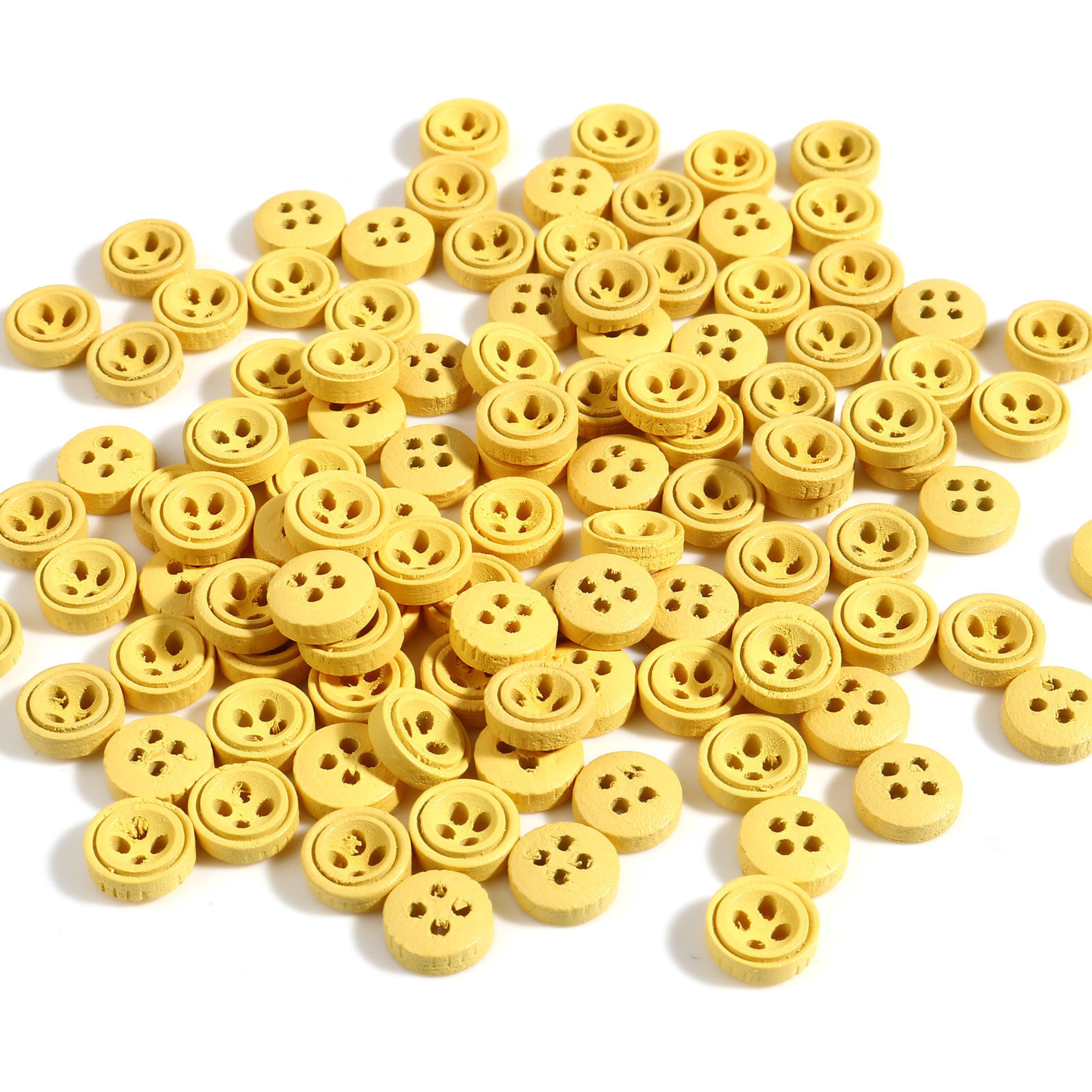 Picture of Wood Sewing Buttons Scrapbooking 4 Holes Round Yellow 9mm Dia., 100 PCs