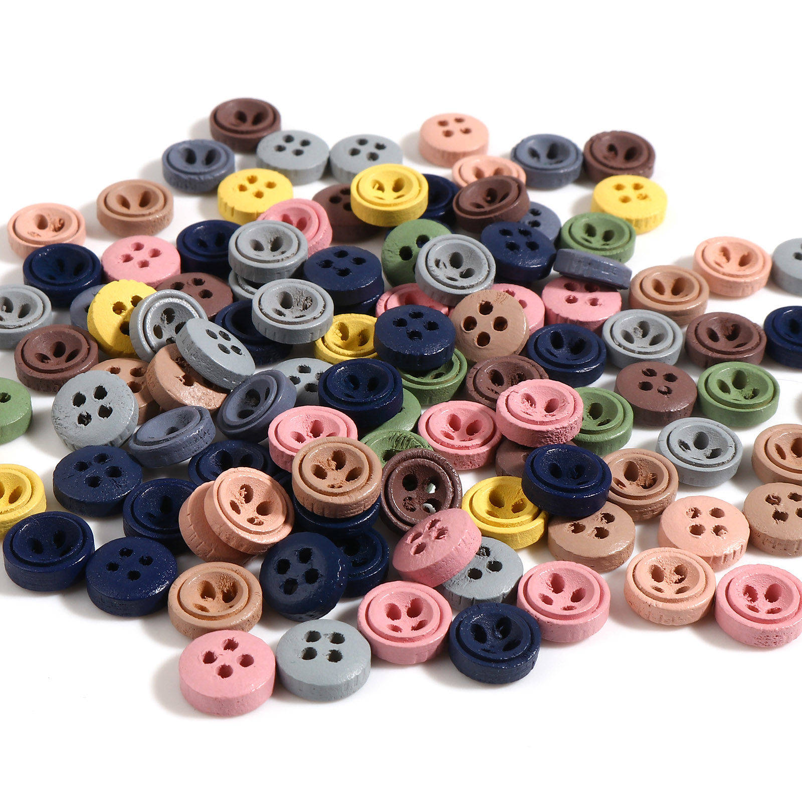 Picture of Wood Sewing Buttons Scrapbooking 4 Holes Round Mixed Color 9mm Dia., 100 PCs