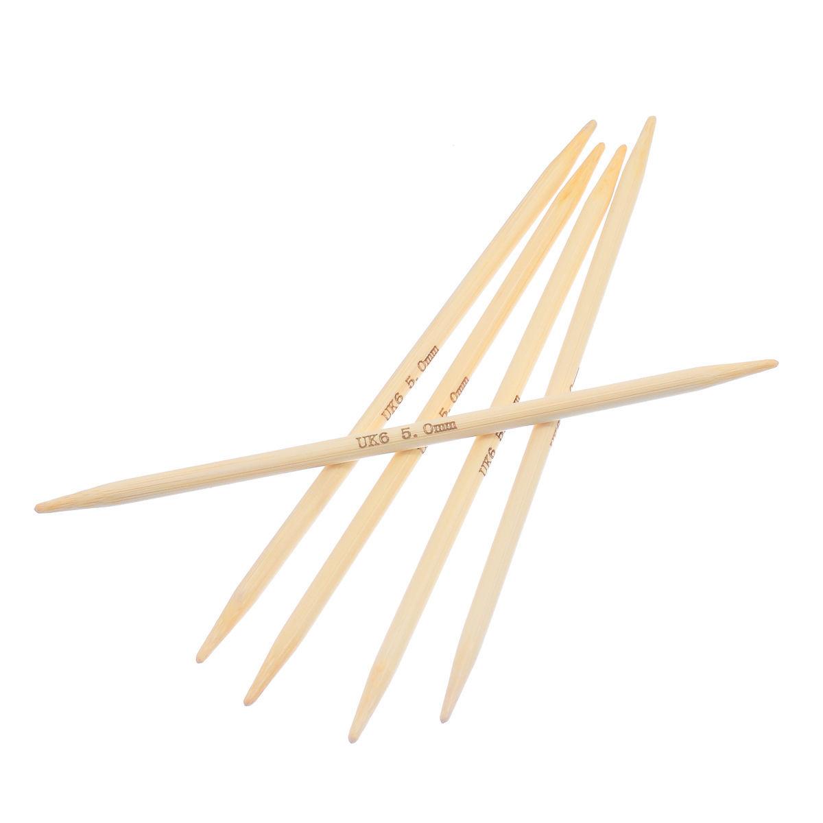 (UK6 5.0mm) 竹 ダブルポイント 編み針 ナチュラル 15cm 長さ、 1 セット ( 5 個/セット) の画像