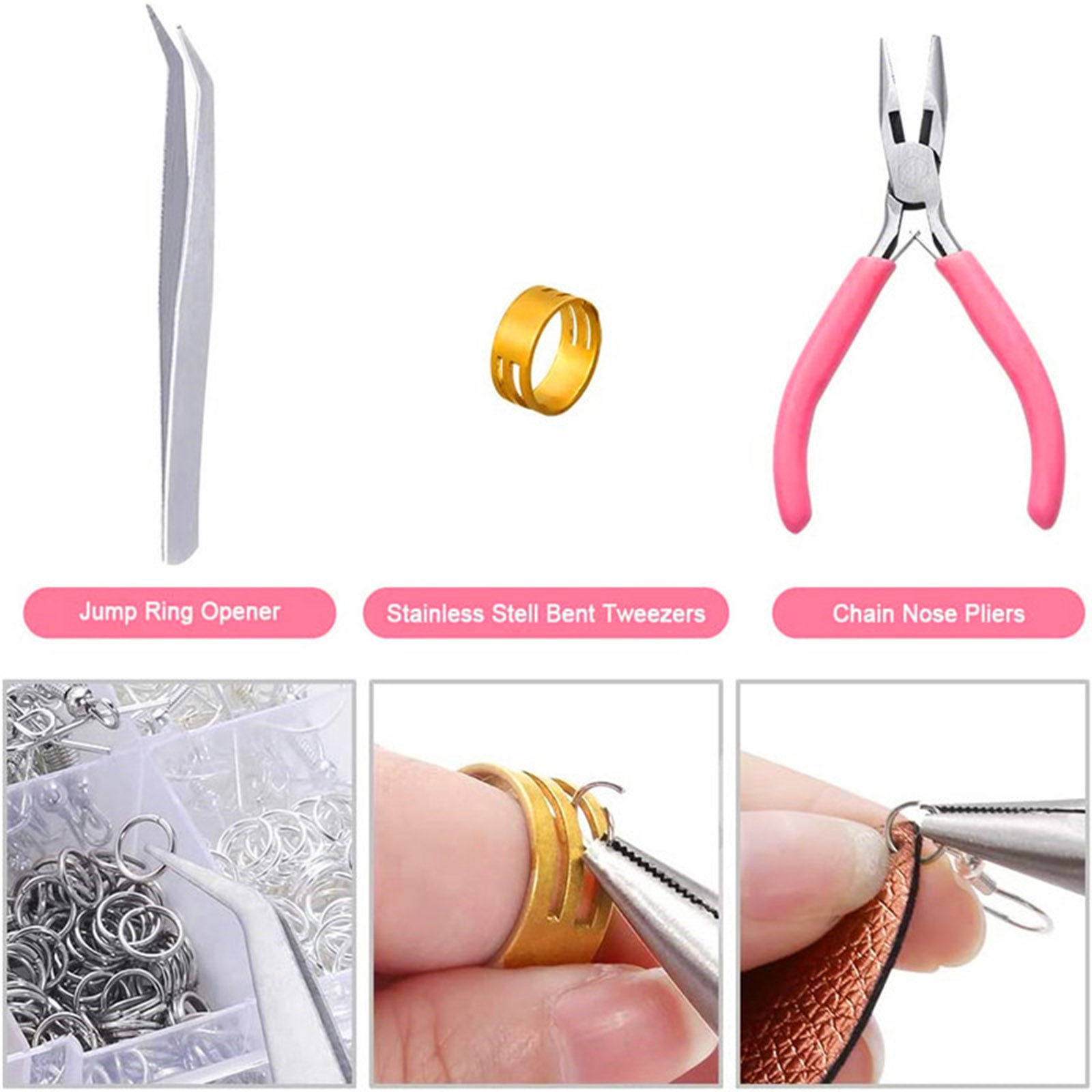Picture of Zinc Based Alloy Ear Wire Jump Rings Jewelry Accessories Findings Mixed Color With Tools 13cm x 6.5cm, 1 Set