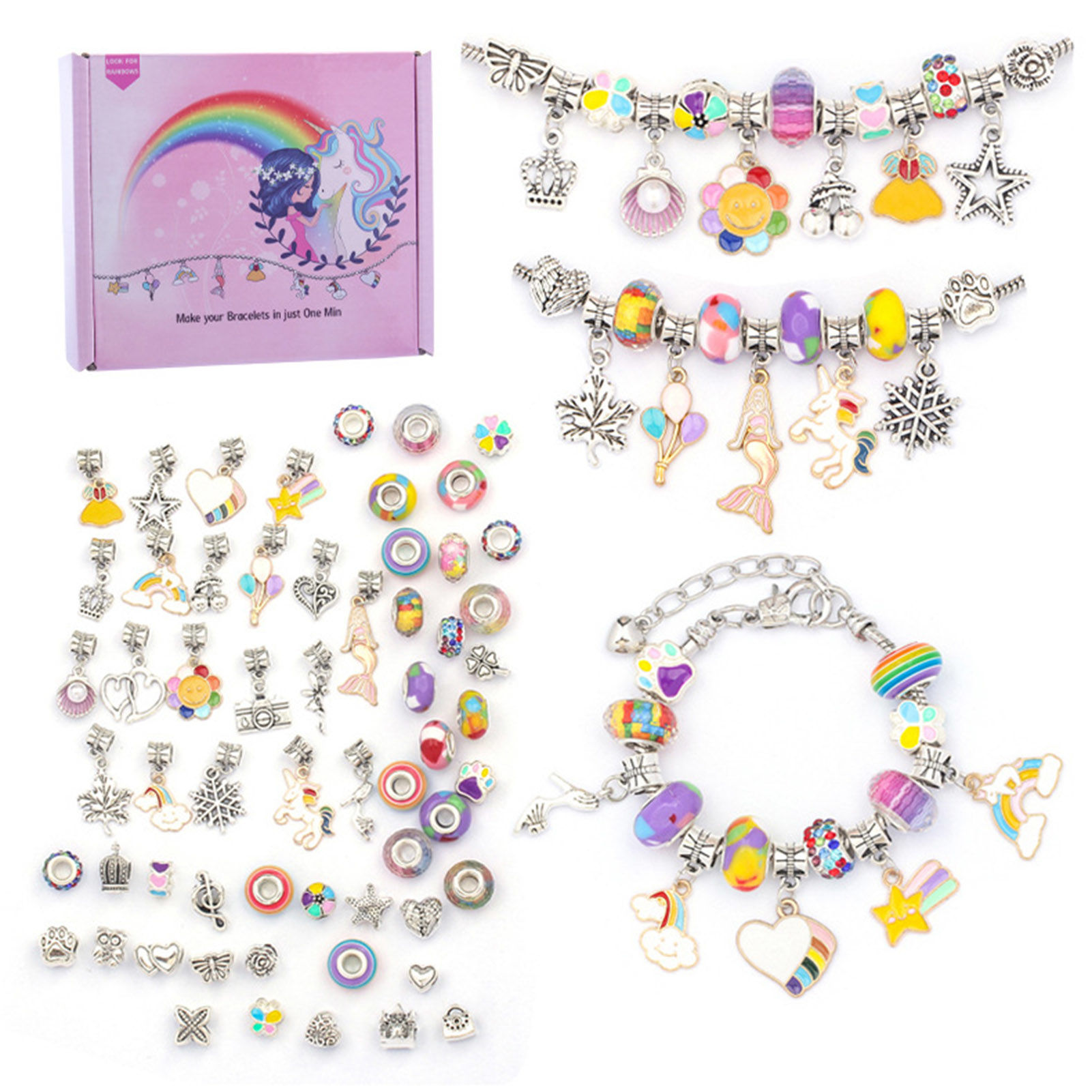 Picture of DIY Charm Bracelet Jewelry Making Kit For Teen Girls Handmade Craft Materials Accessories Multicolor Mermaid Horse Enamel Multicolor Rhinestone 1 Set