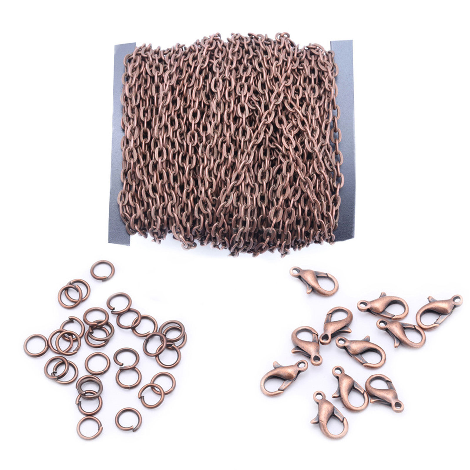 Picture of Iron Based Alloy Jewelry DIY Earring Necklace Bracelet 4x3mm Chain Lobster Clasp Jump Ring Accessories Findings Antique Copper 15cm x 12cm, 1 Set