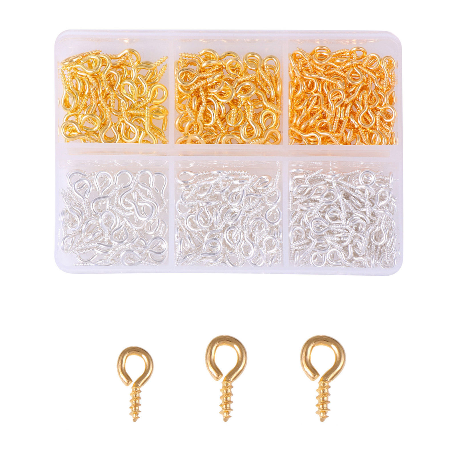 Picture of Iron Based Alloy Screw Eyes Bails Top Drilled Findings Gold Plated & Silver Plated 8cm x 5.5cm, 1 Set ( 400 PCs/Box)