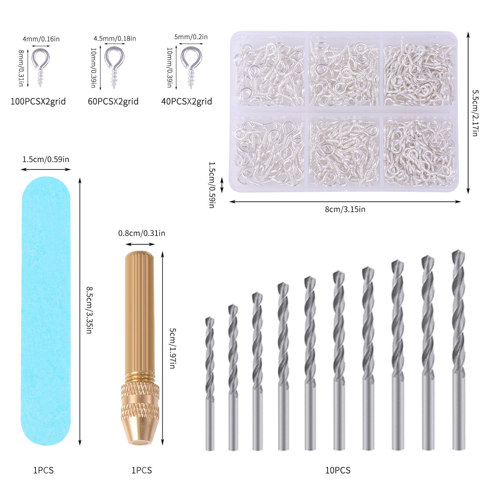 Picture of Iron Based Alloy Screw Eyes Bails Top Drilled Findings With DIY Tools Silver Plated 8.5cm x 5.5cm, 1 Set