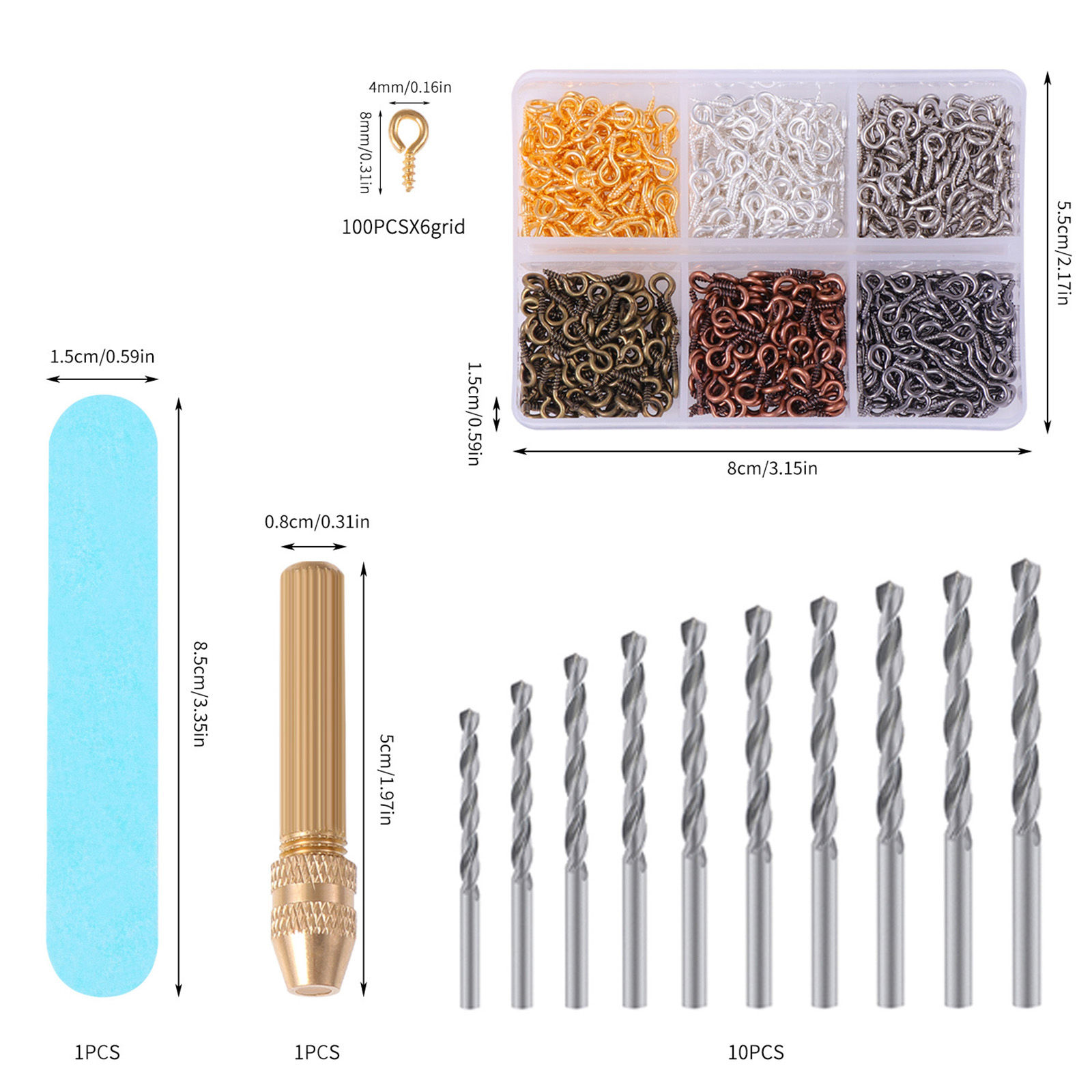 Picture of Iron Based Alloy Screw Eyes Bails Top Drilled Findings With DIY Tools Multicolor 8.5cm x 5.5cm, 1 Set