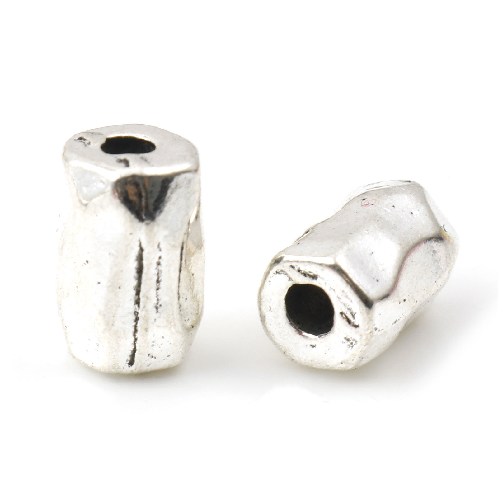 Picture of Zinc Based Alloy Hammered Spacer Beads Cylinder Antique Silver Color About 10mm x 7mm, Hole: Approx 2mm, 10 PCs