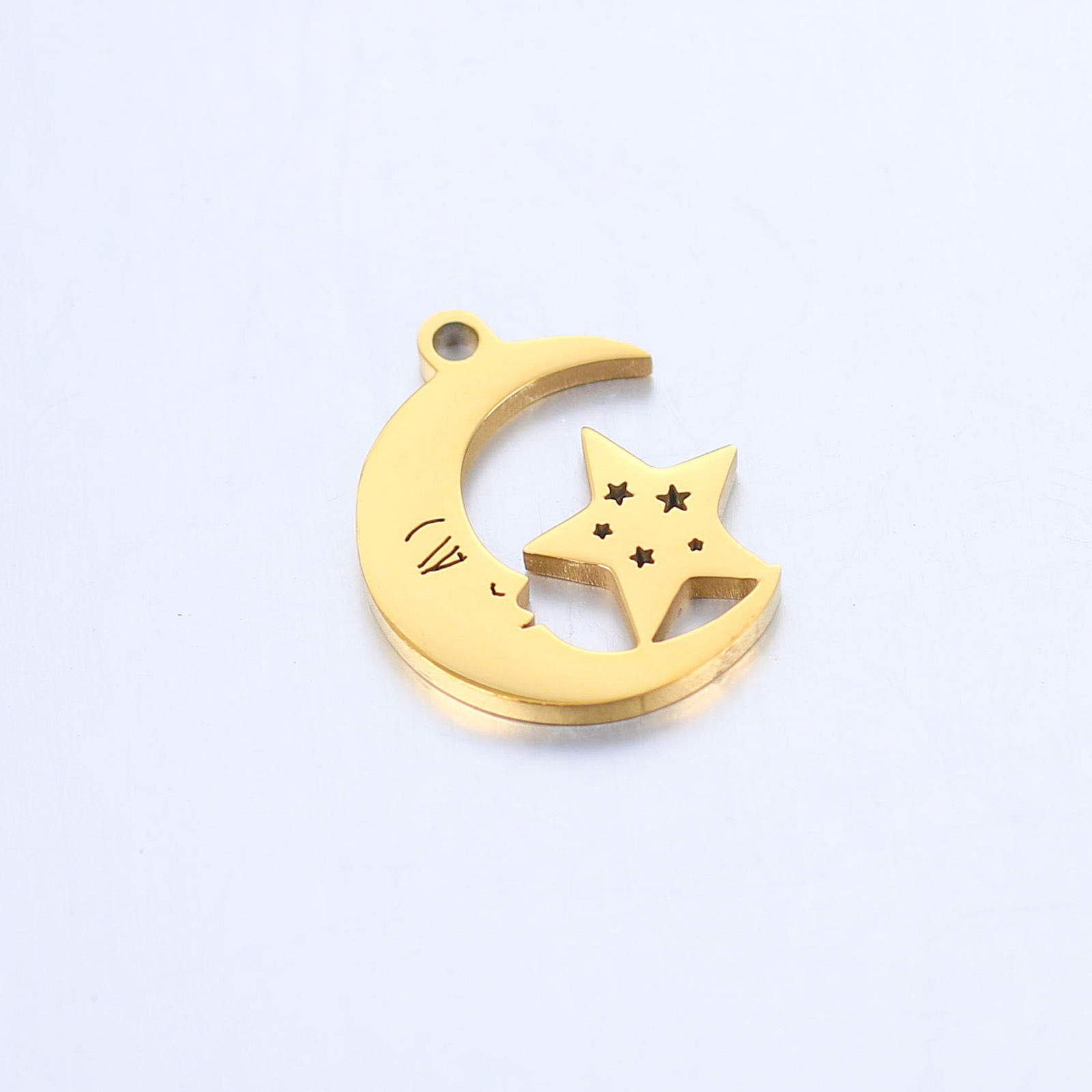 Picture of 304 Stainless Steel Galaxy Charms Gold Plated Half Moon Star 17mm x 14mm, 1 Piece