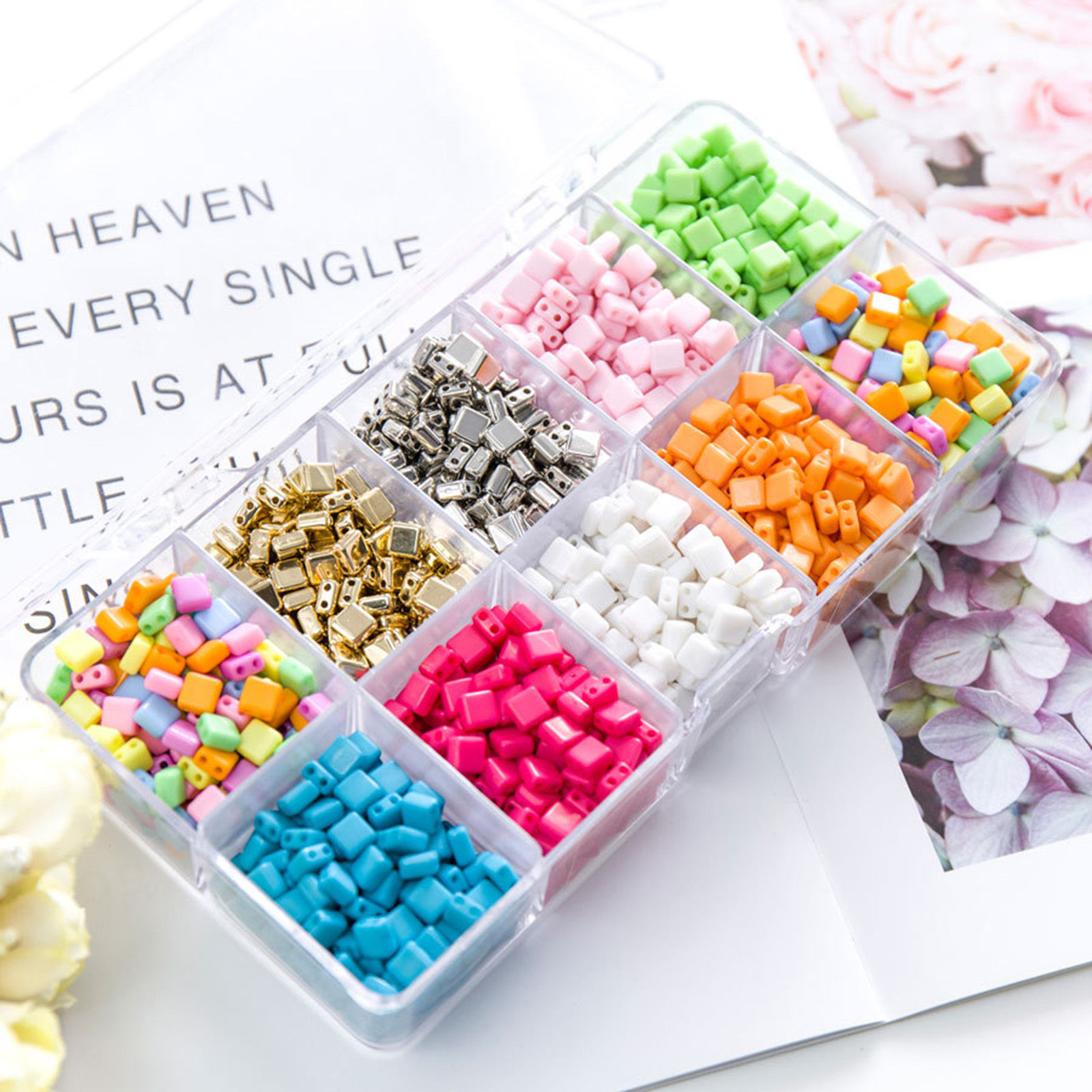 Picture of Acrylic Children Kids Beads DIY Kits For Bracelet Necklace Jewelry Making Handmade Accessories Multicolor Square 17.5cm x 9.5cm, 1 Set ( 1500 PCs/Box)