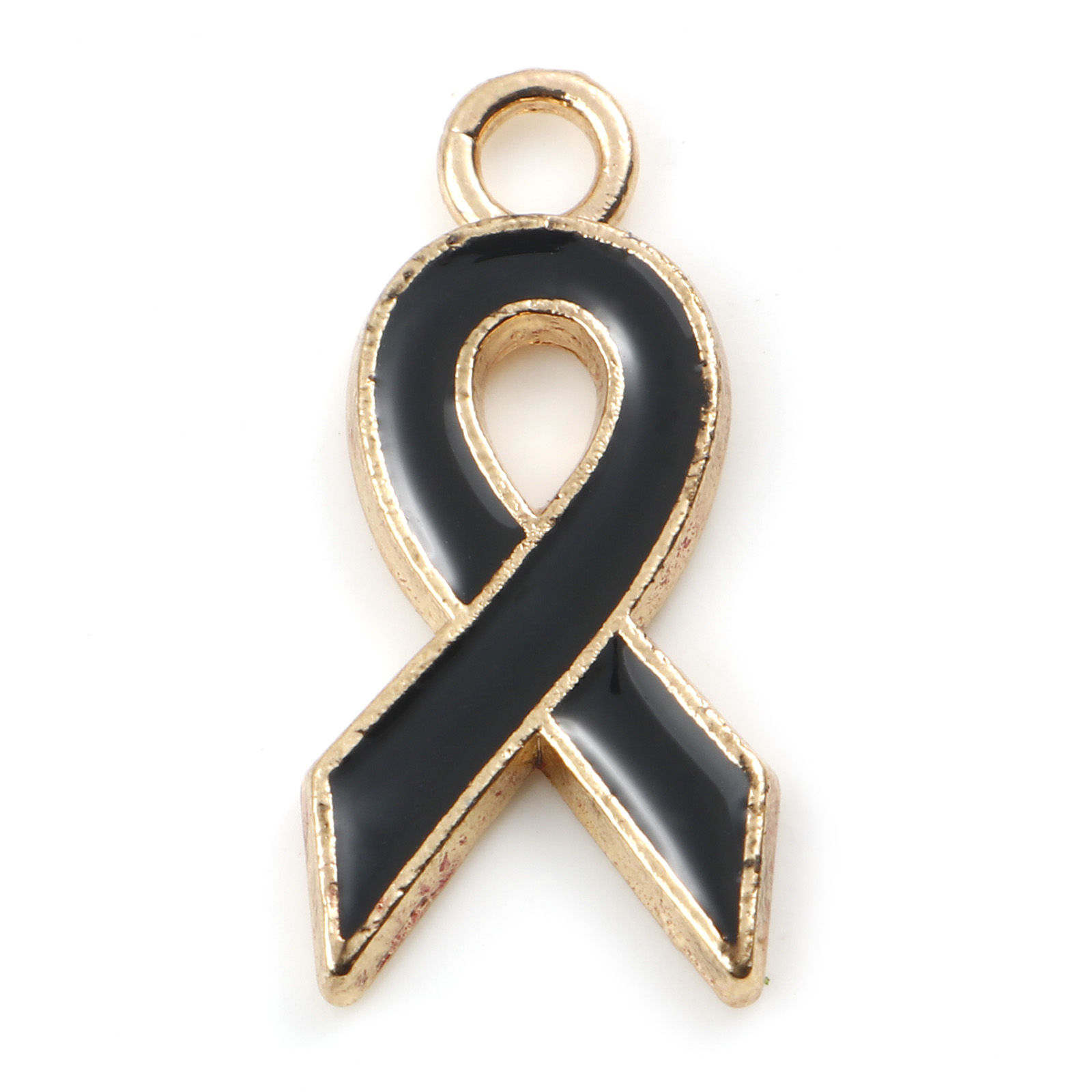 Picture of Zinc Based Alloy Charms Ribbon Gold Plated Black Enamel 21mm x 10mm, 20 PCs
