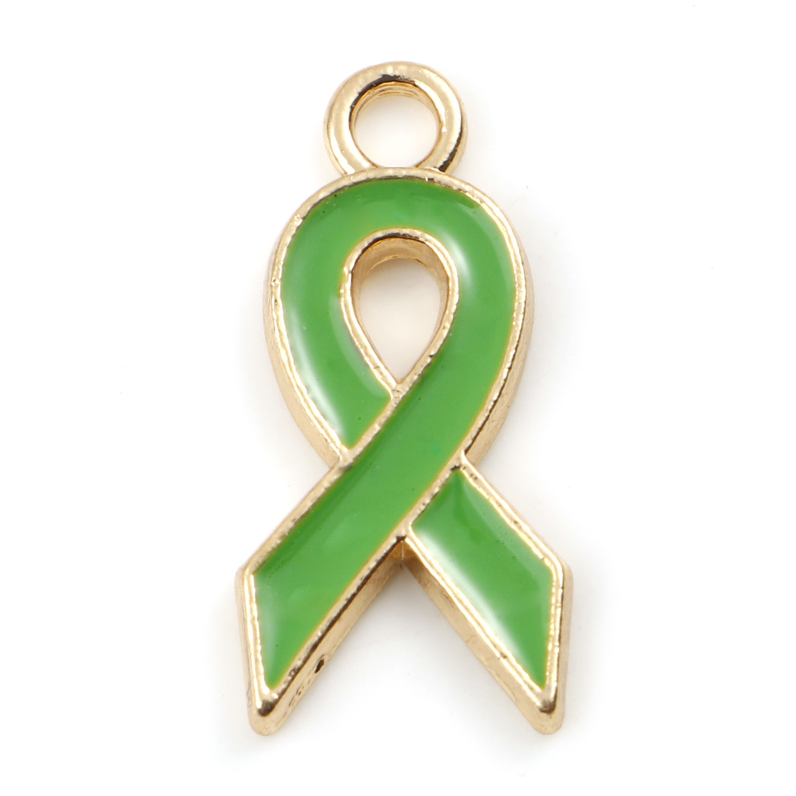 Picture of Zinc Based Alloy Charms Ribbon Gold Plated Green Enamel 21mm x 10mm, 20 PCs