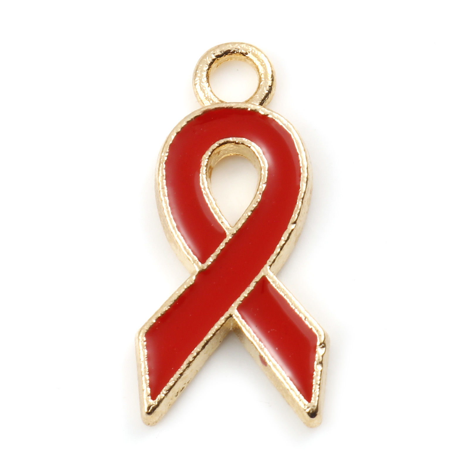 Picture of Zinc Based Alloy Charms Ribbon Gold Plated Red Enamel 21mm x 10mm, 20 PCs